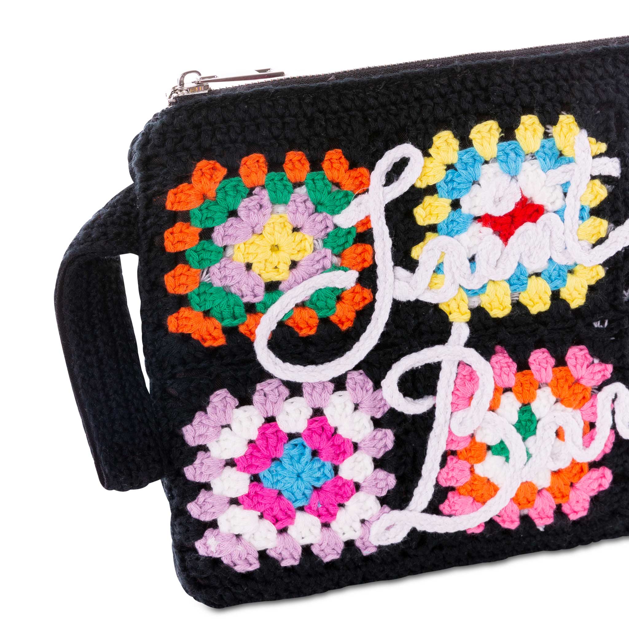 Parisienne black crochet pouch bag with Saint Barth embroidery - Image 2