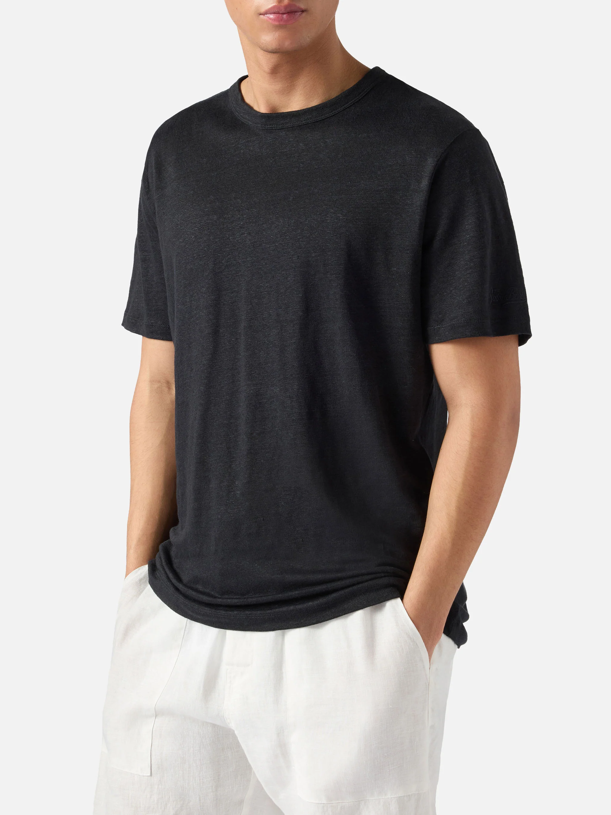 Black Ecstasea pure linen t-shirt with logo embroidery - Image 2
