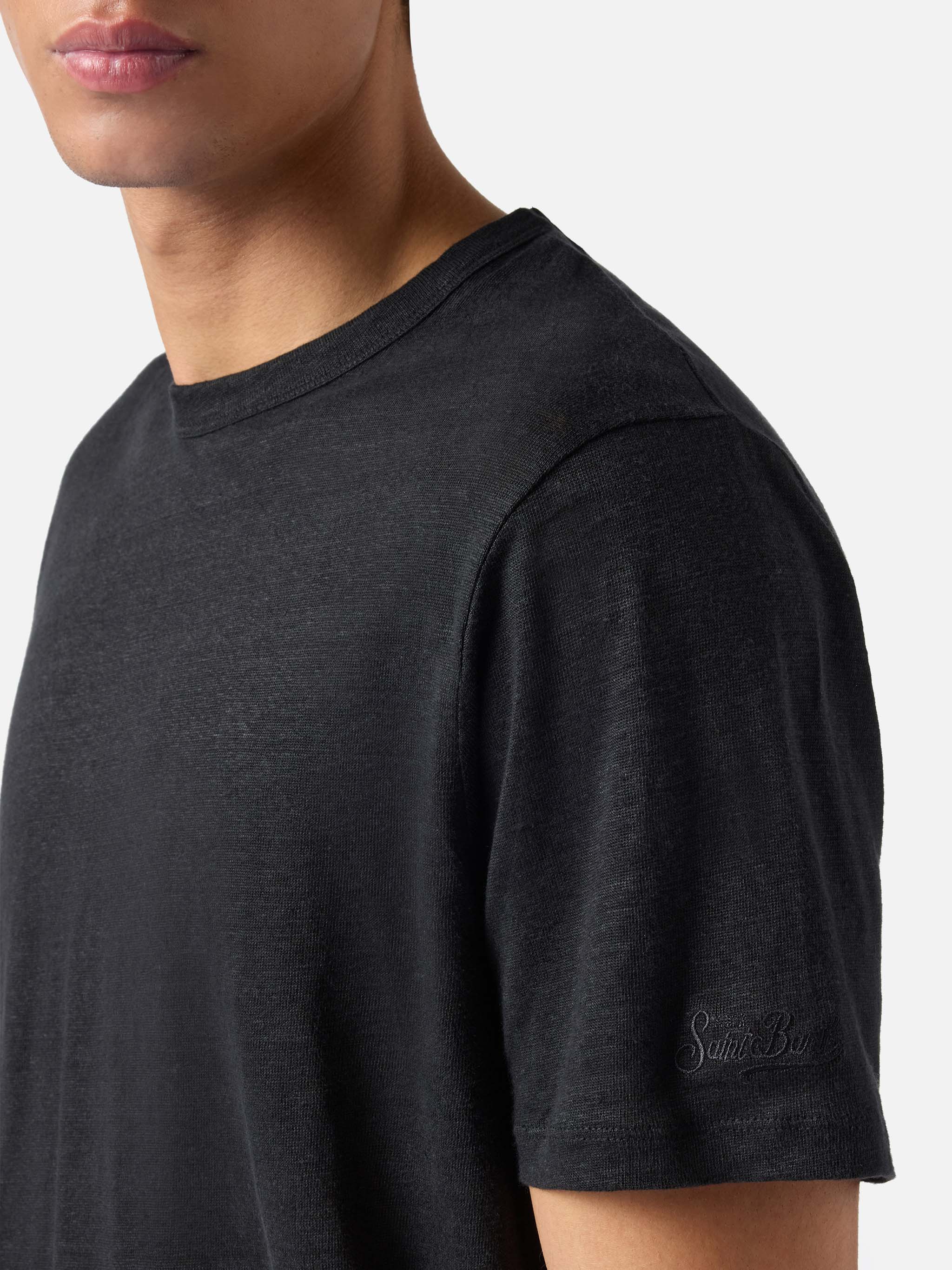 Black Ecstasea pure linen t-shirt with logo embroidery - Image 3