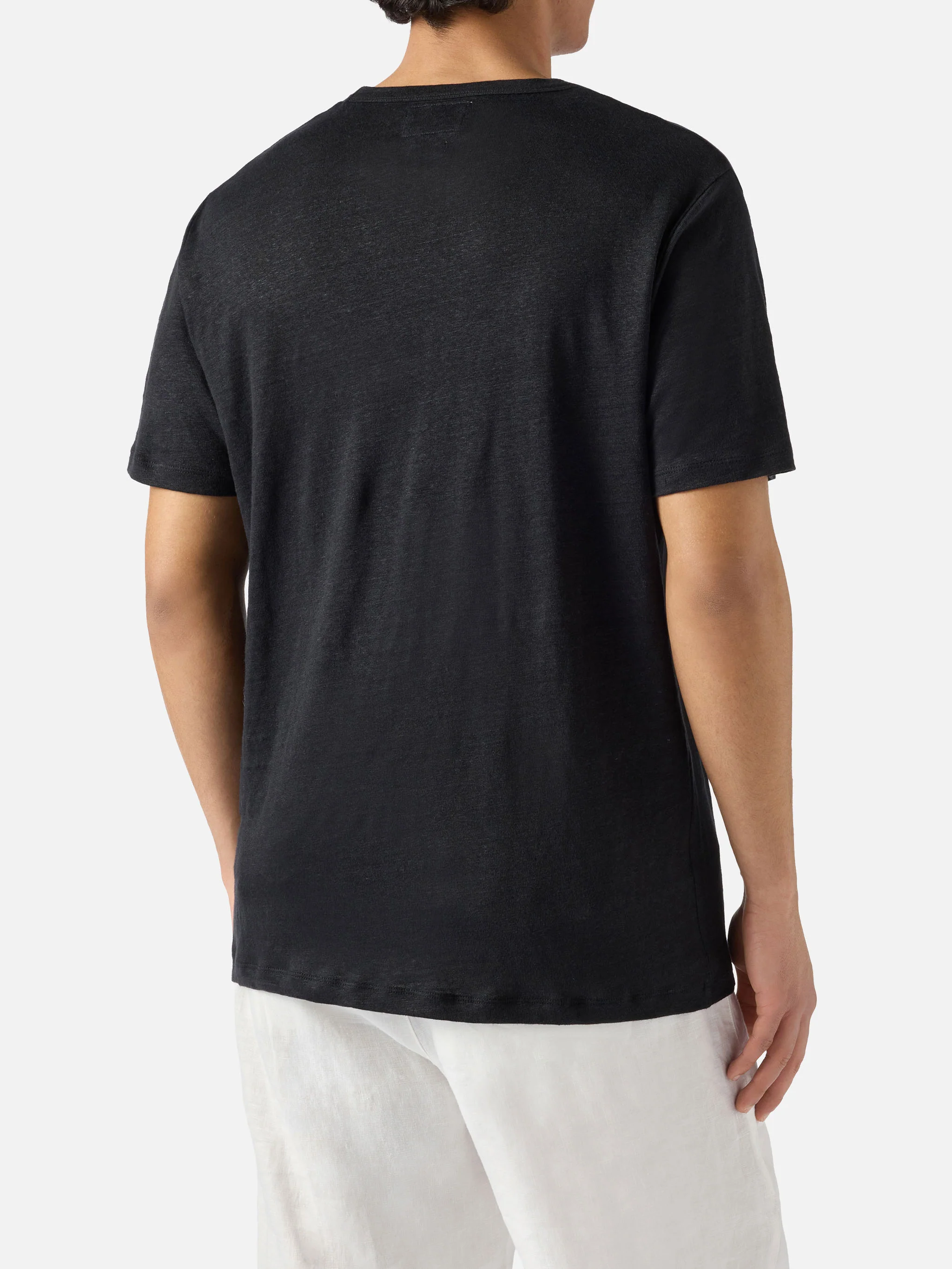Black Ecstasea pure linen t-shirt with logo embroidery - Image 4