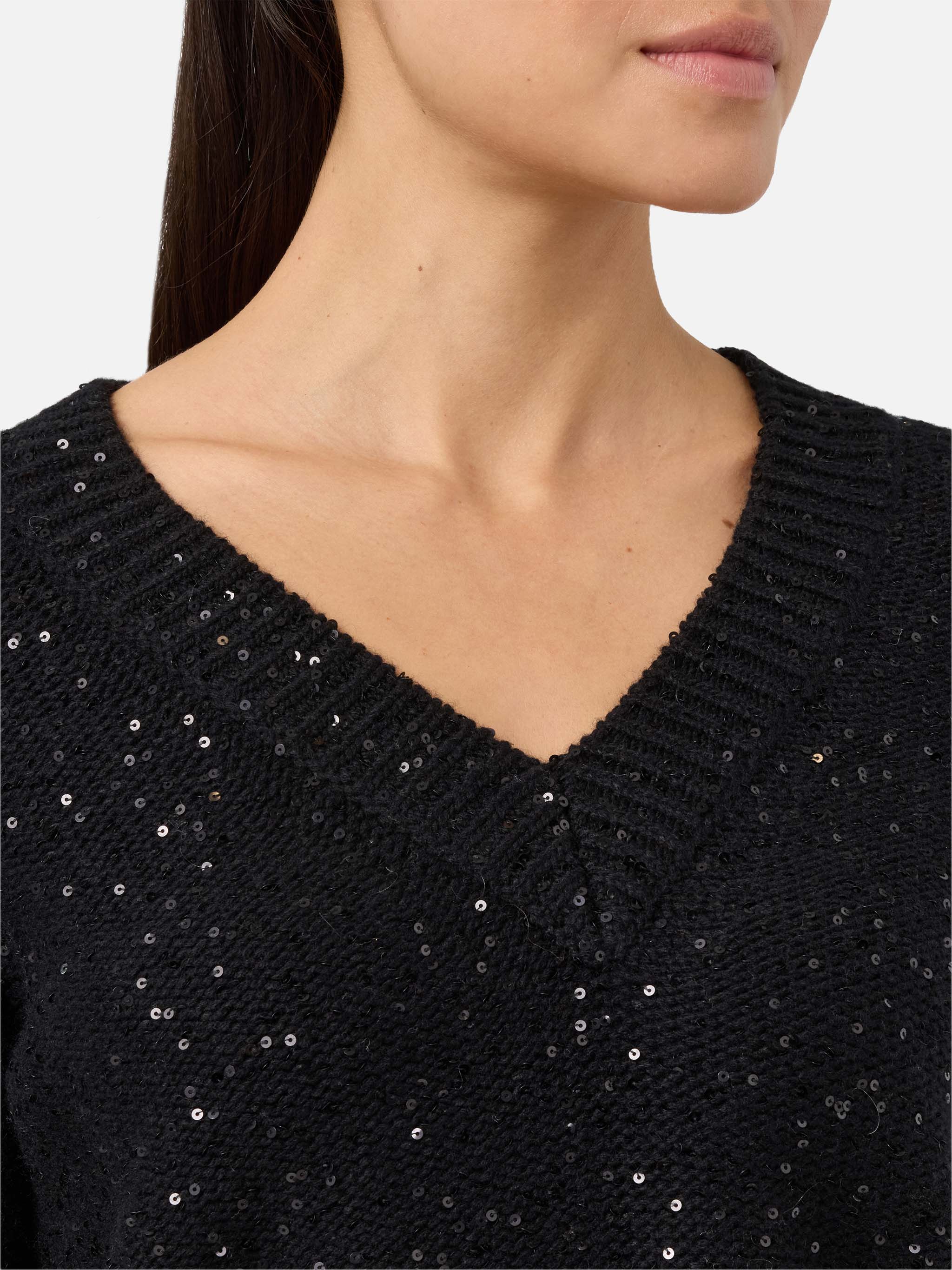 Black V-neck sweater with sequins - Image 2