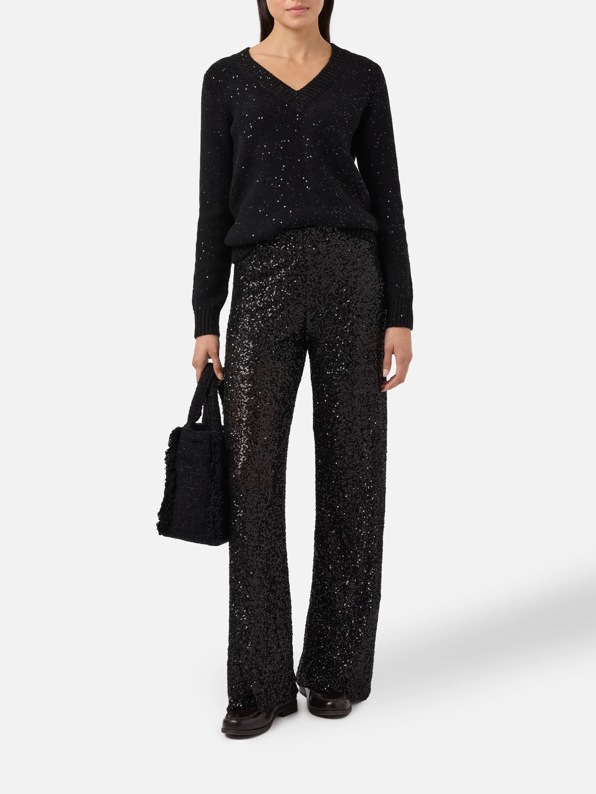 Black V-neck sweater with sequins - Image 3