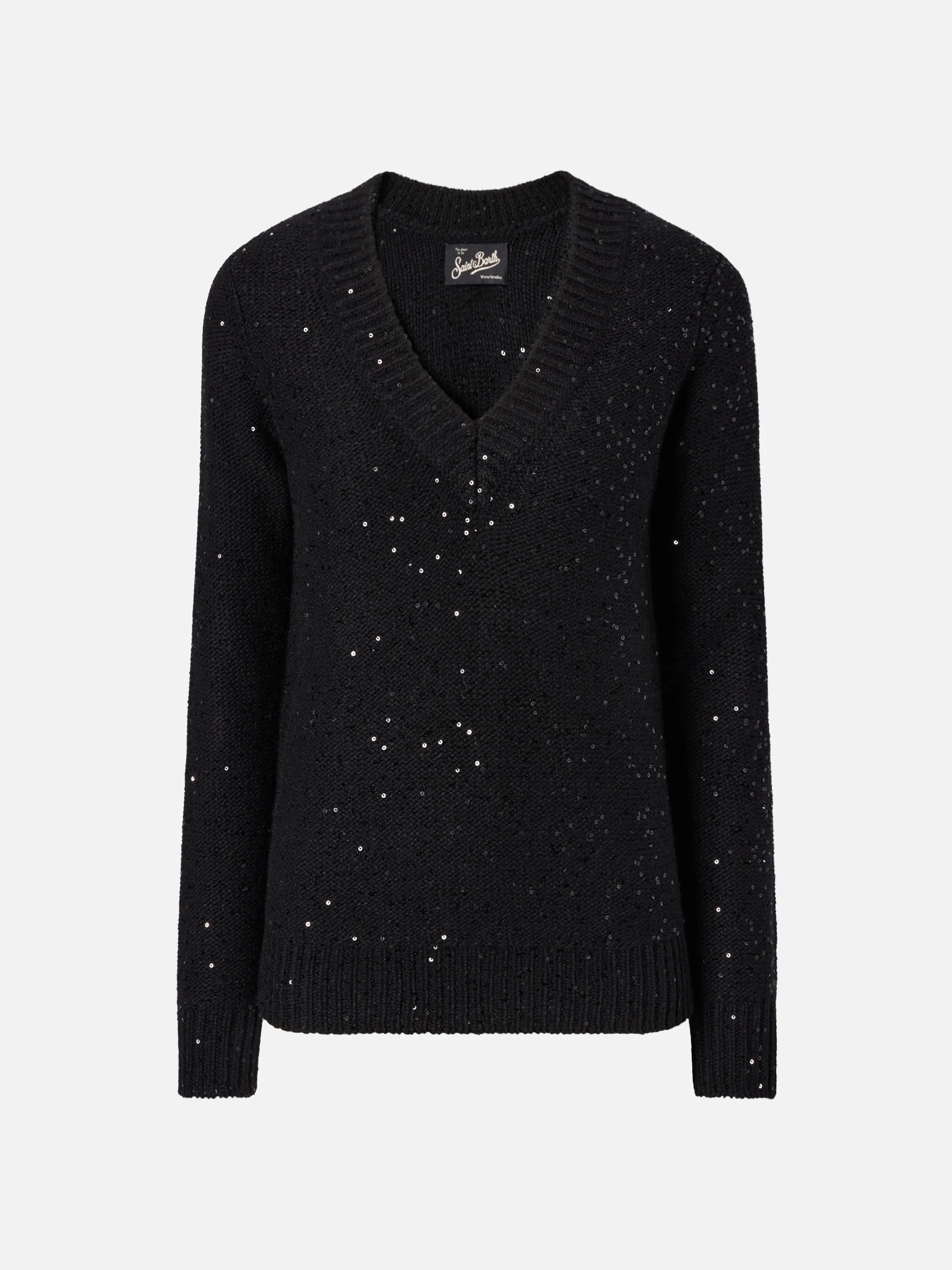 Black V-neck sweater with sequins - Image 6