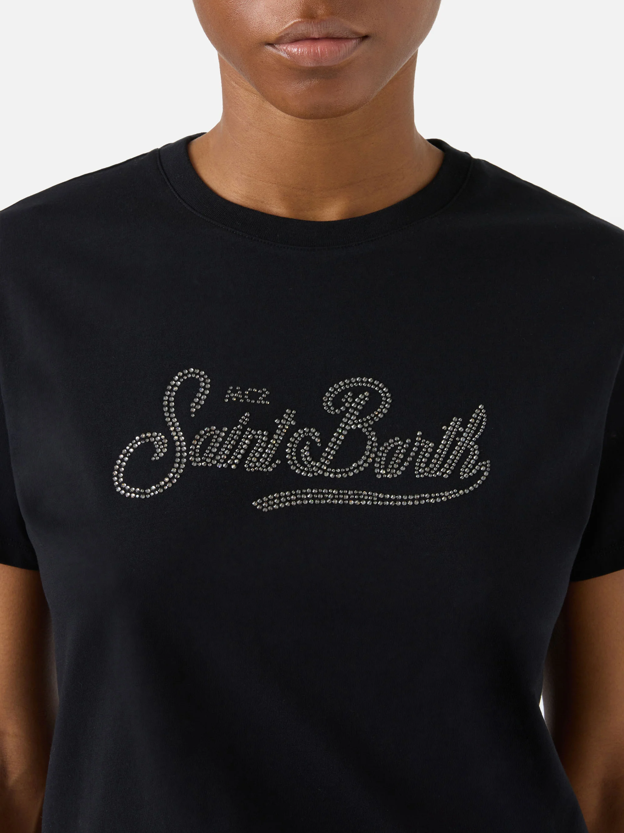 Black Emilie T-shirt with rhinestone logo - Image 2