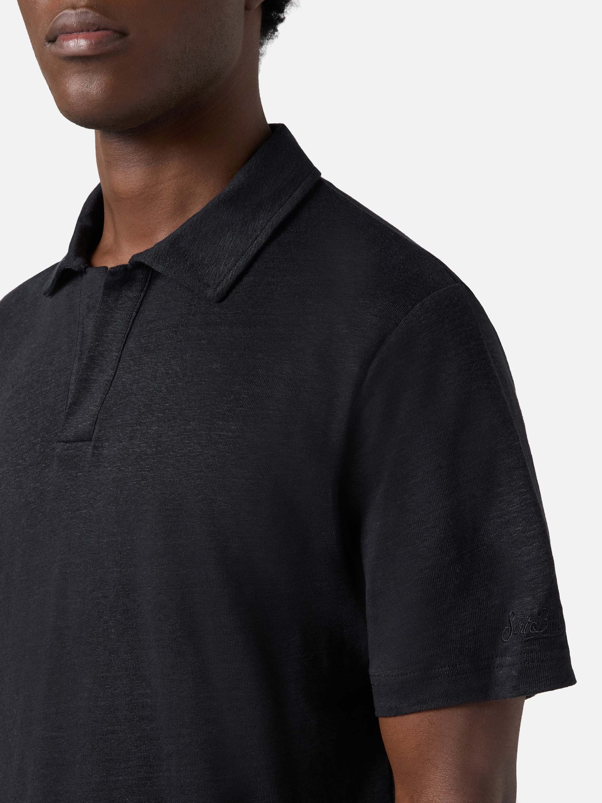 Black Fraser polo in pure linen - Image 2