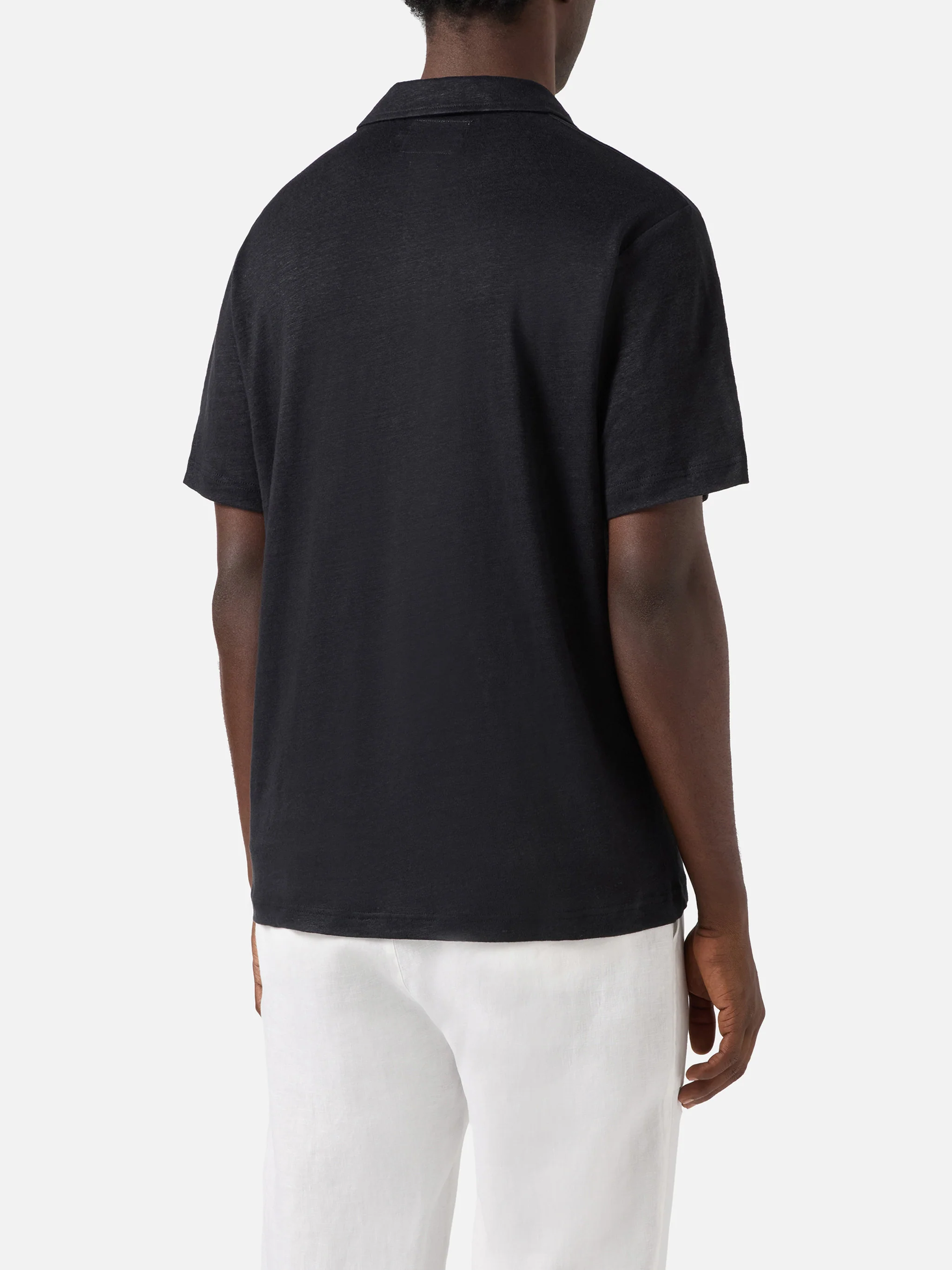 Black Fraser polo in pure linen - Image 3