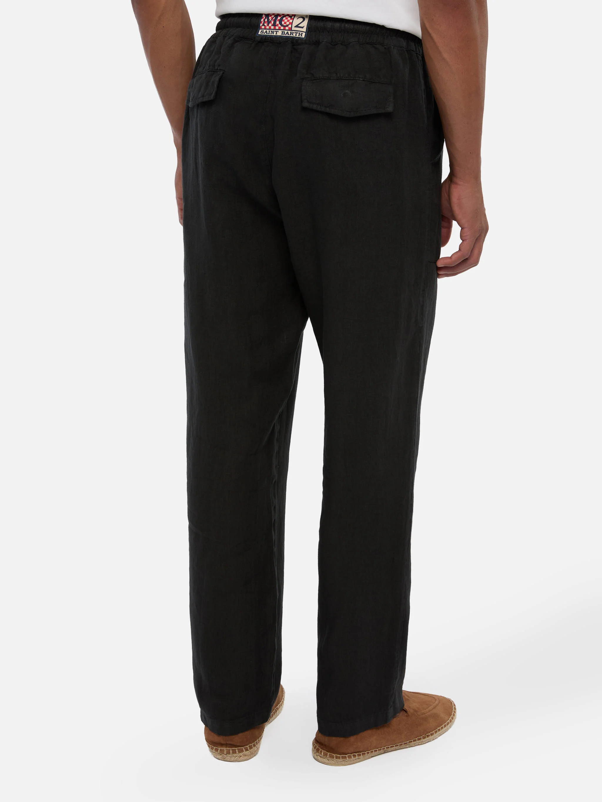 Black linen pants Calais with drawstring - Image 3