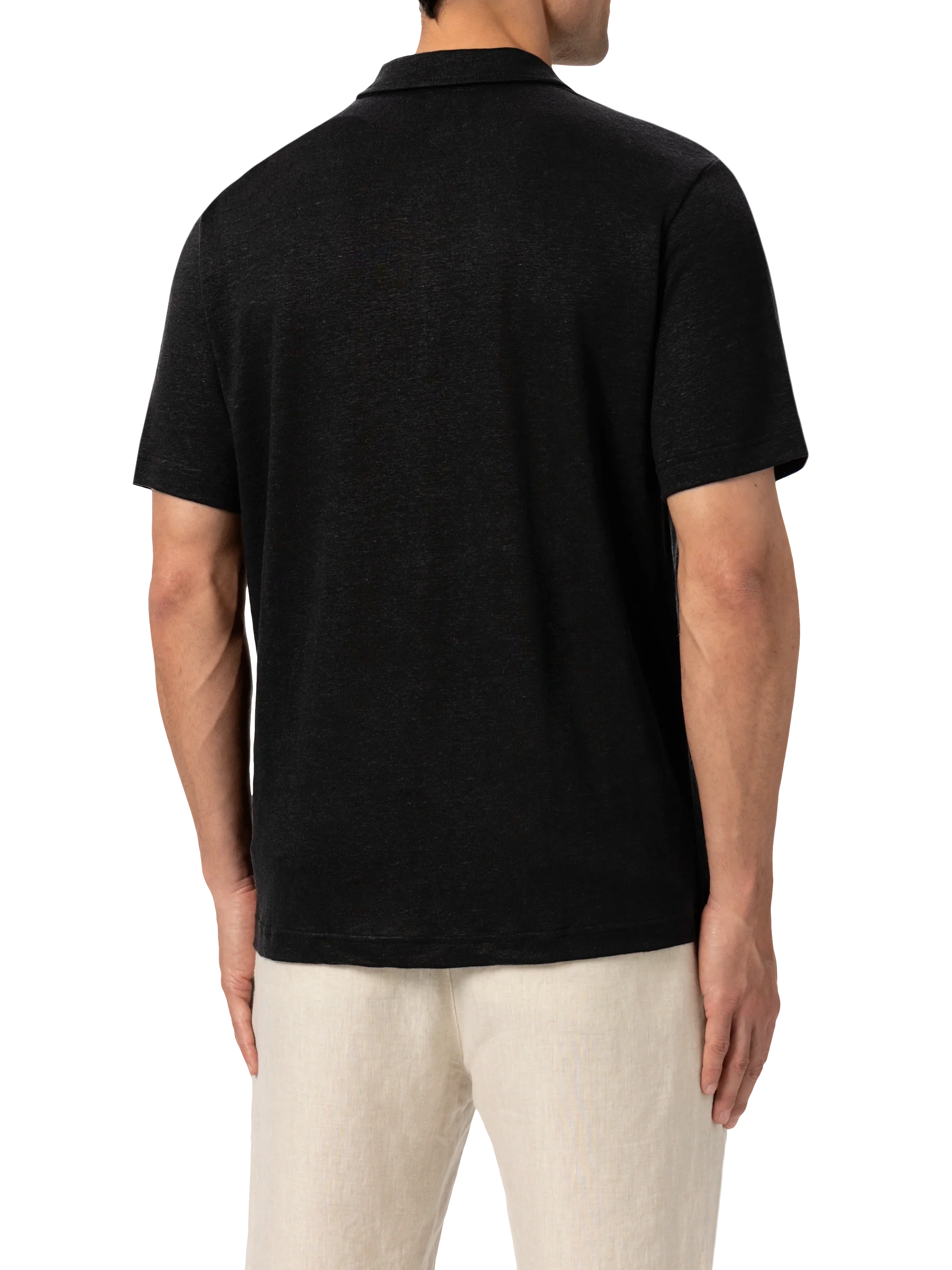 Black linen buttonless polo shirt Fraser - Image 3