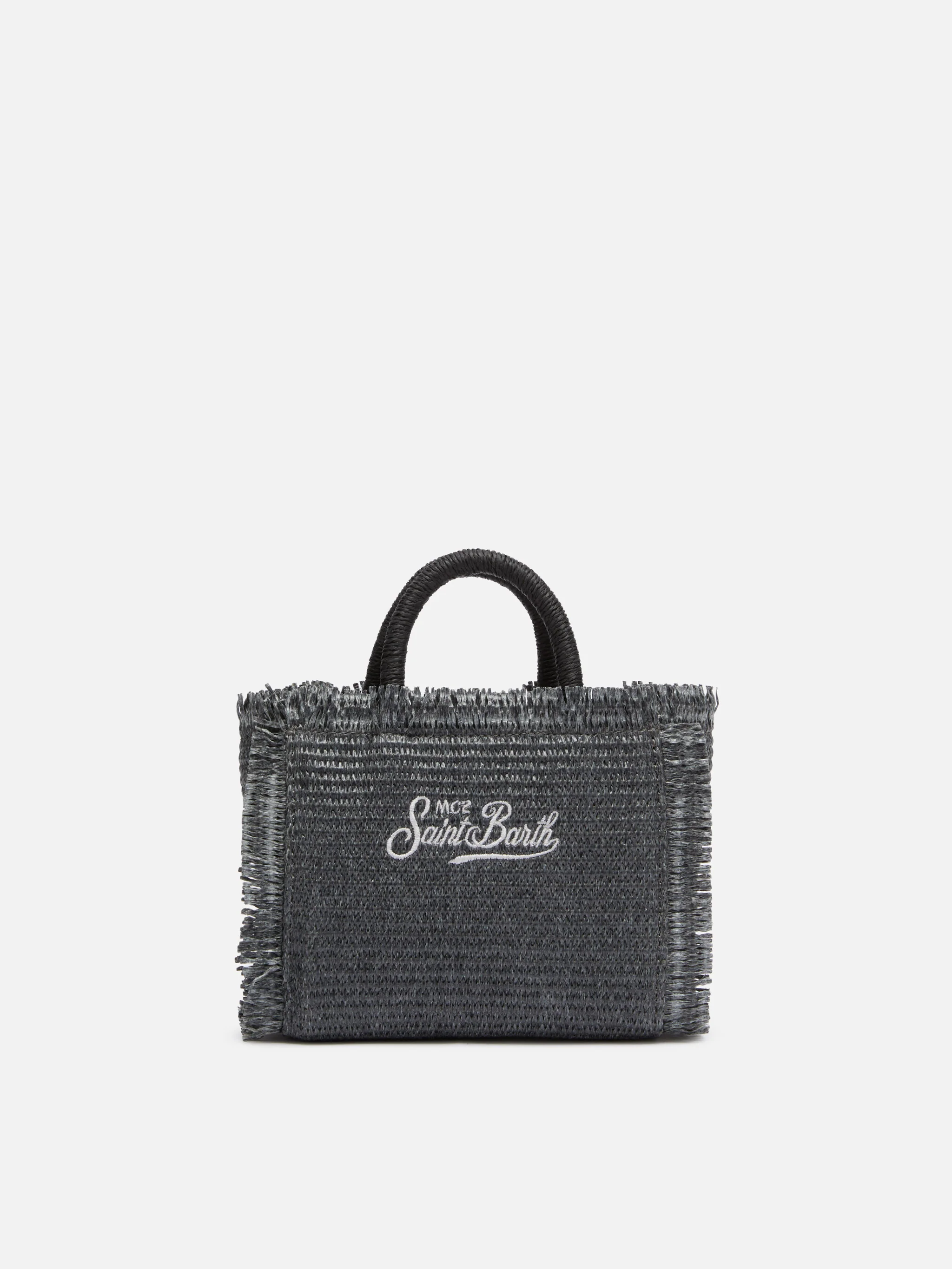 Black Mini Vanity Straw bag with rhinestone embellishment - Image 5