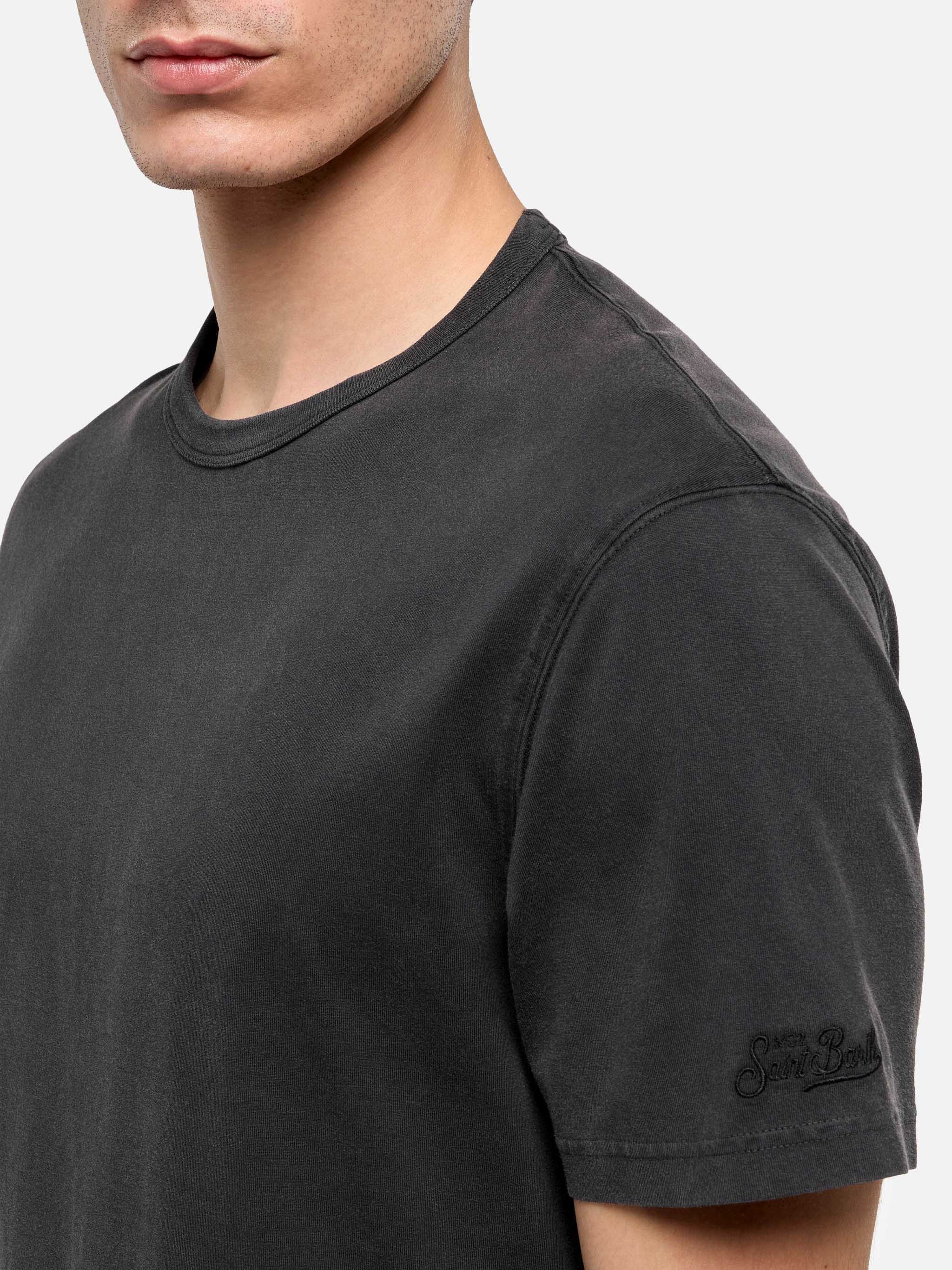 Black organic cotton jersey t-shirt Dover with St. Barth embroidery - Image 3