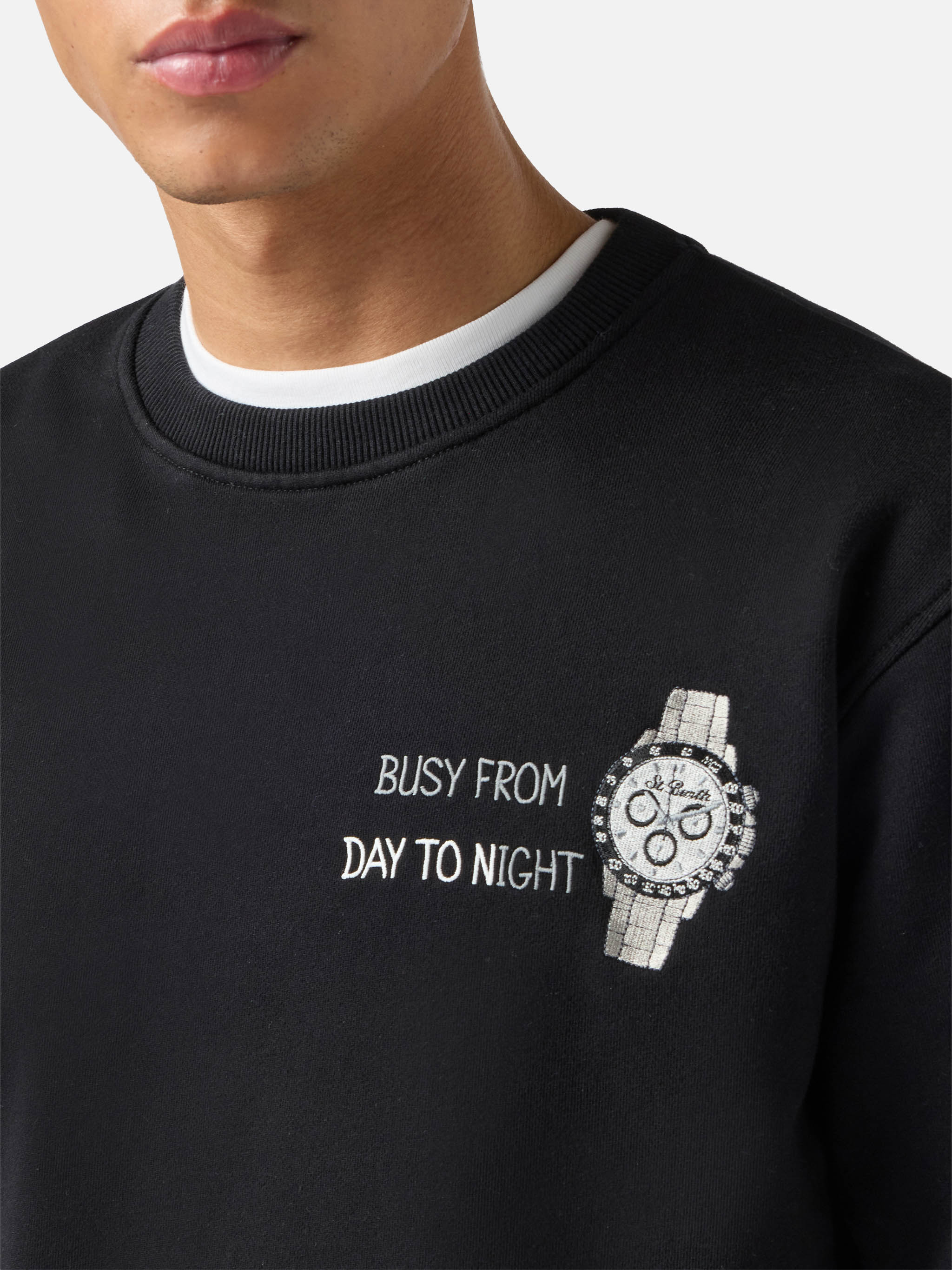 Black Ponza sweatshirt with Busy From Day To Night embroidery - Image 2