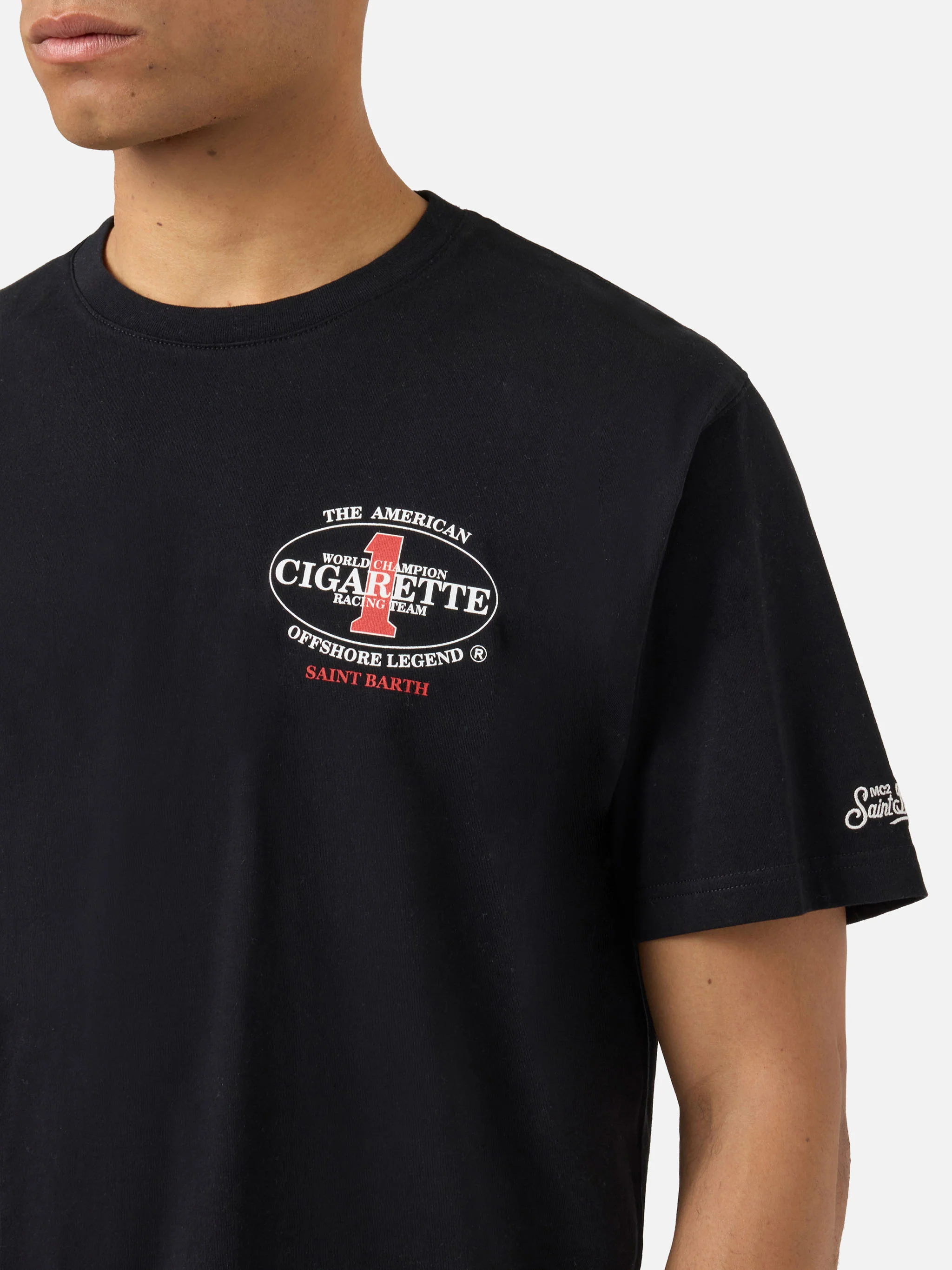 Black Portland t-shirt with Cigarette Racing print | Special Edition - Image 2