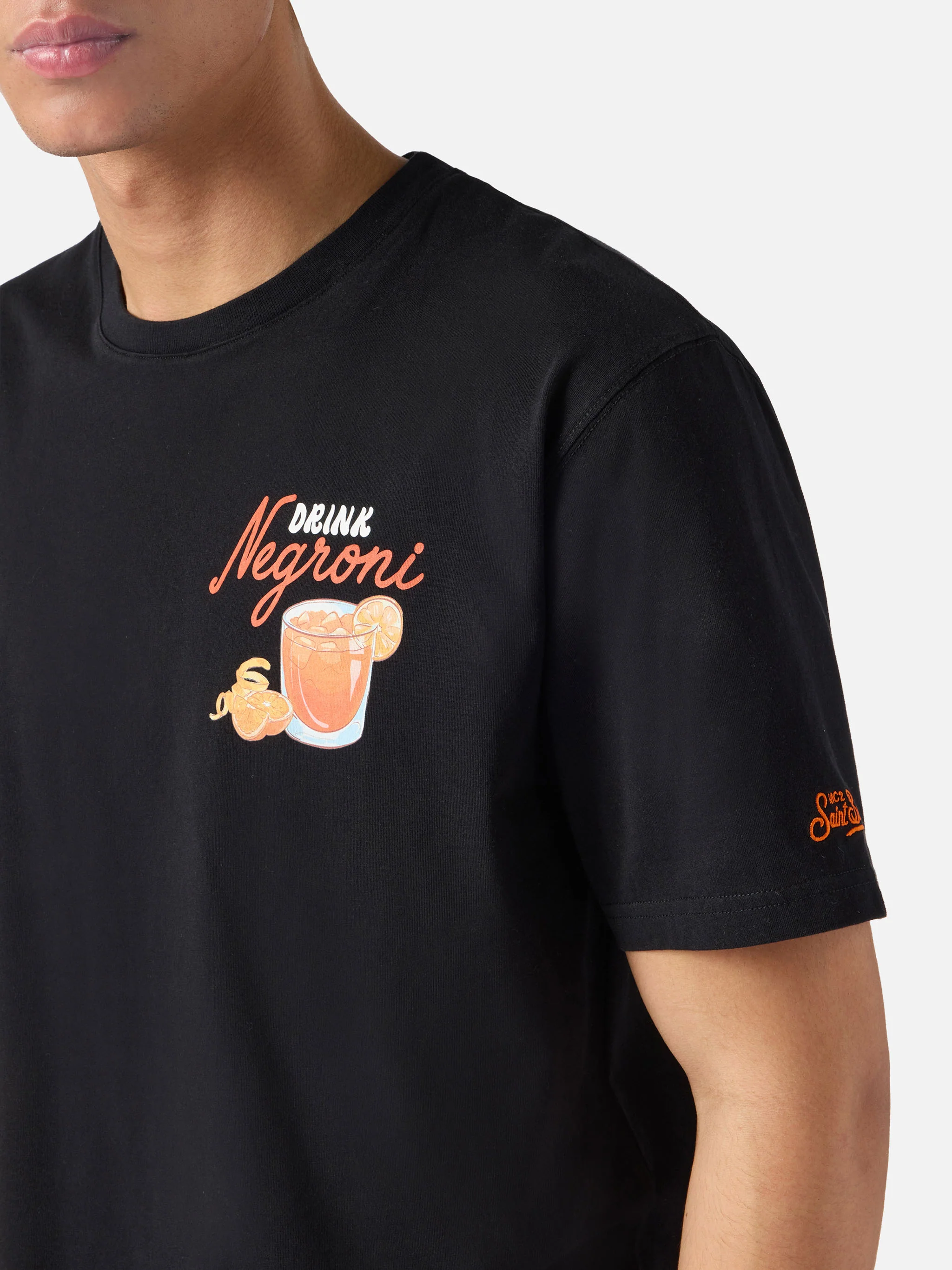 Black Portland t-shirt with Negroni Drink illustration - Image 2