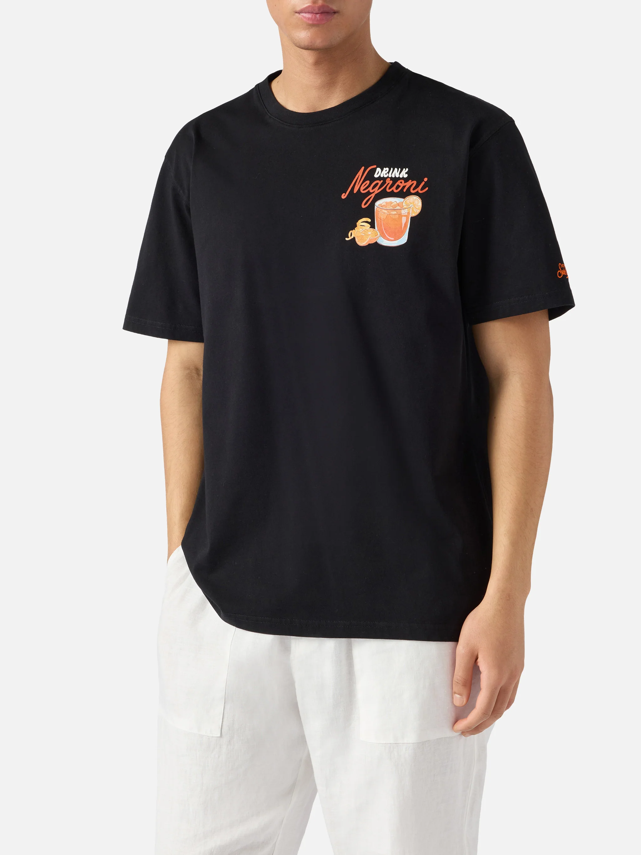 Black Portland t-shirt with Negroni Drink illustration - Image 3