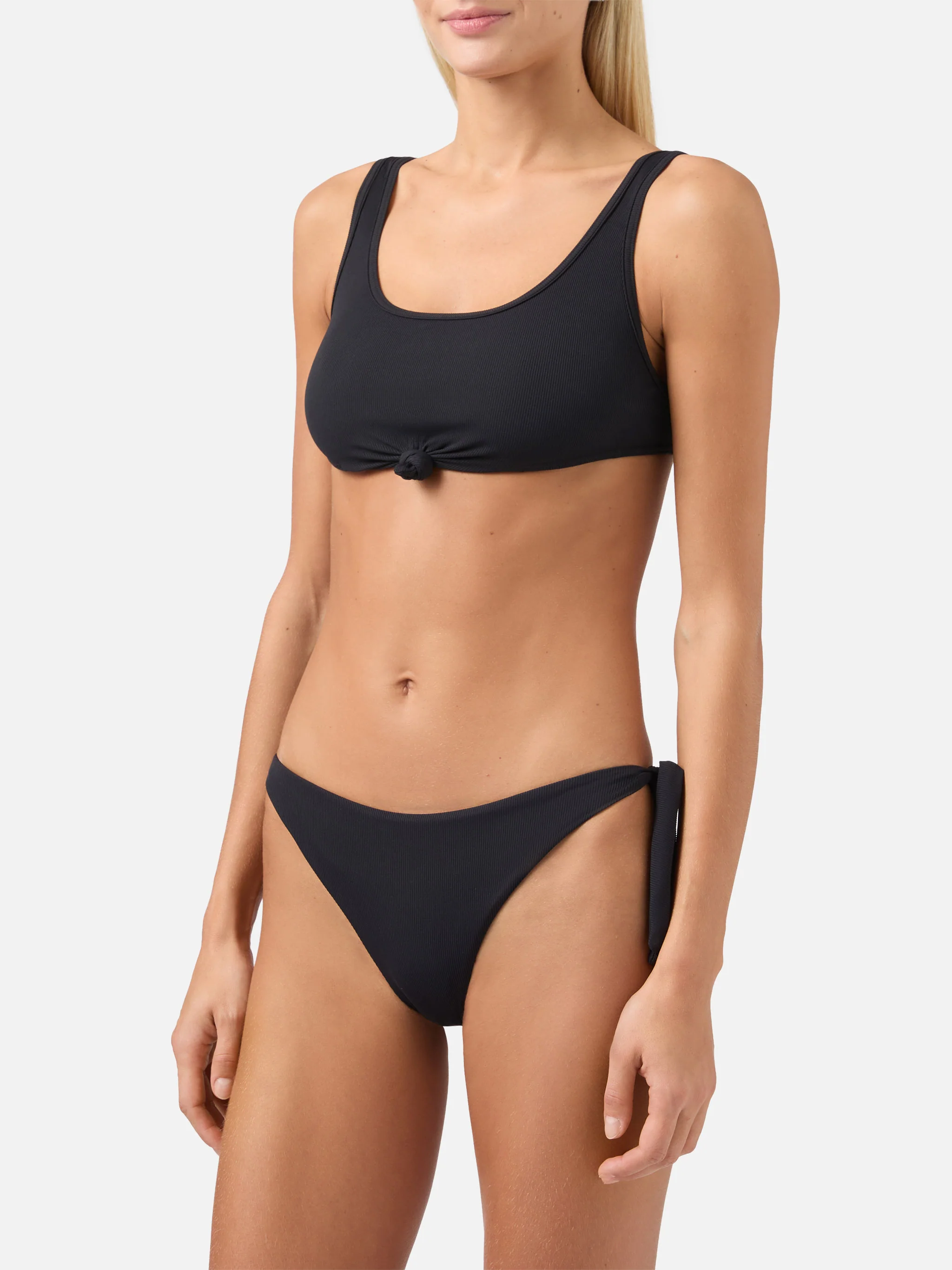 Black ribbed bralette bikini Petra Yali with front knot - Image 2