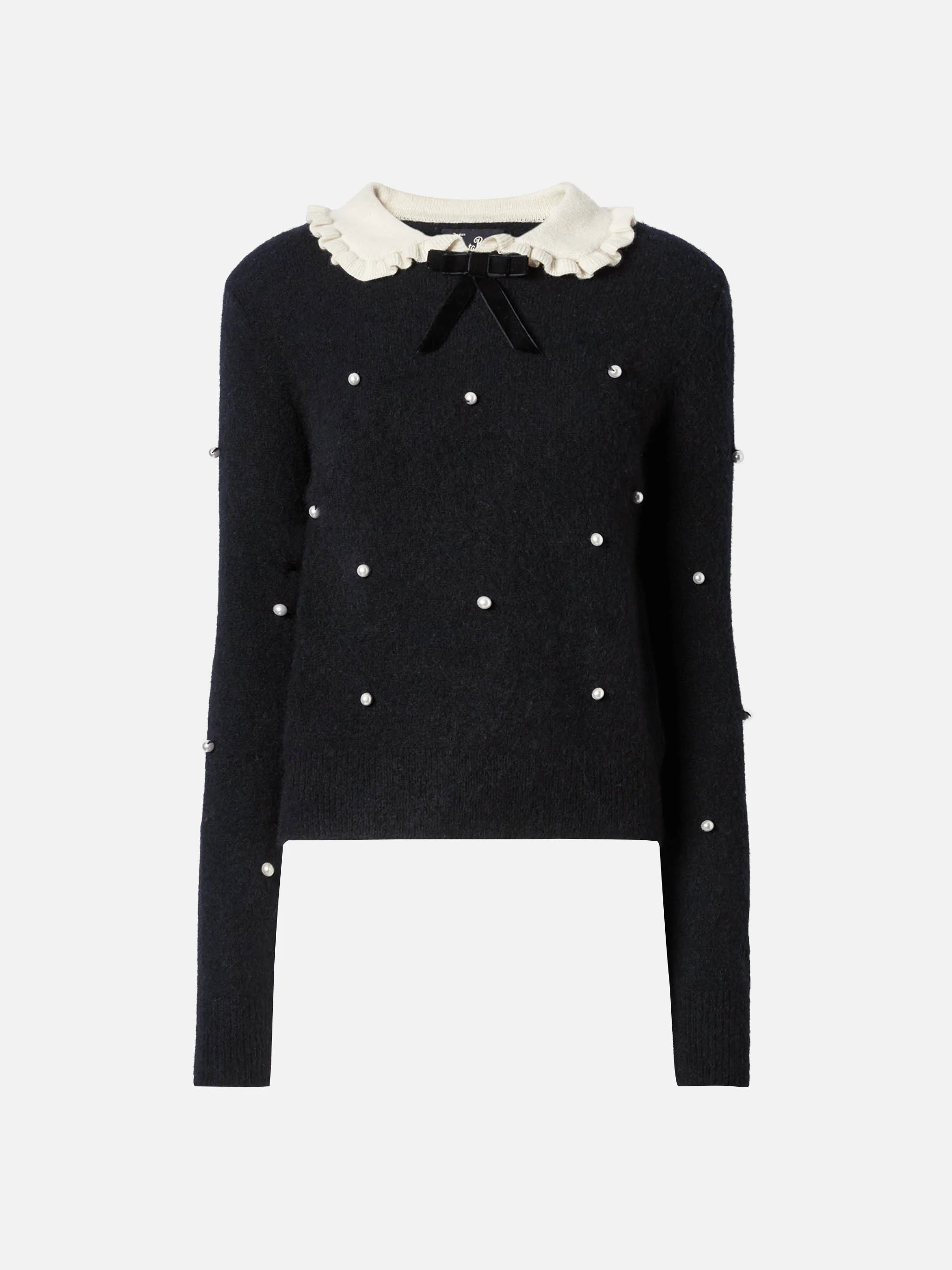 Black sweater Levine with bow, collar and pearl embellishment - Image 5