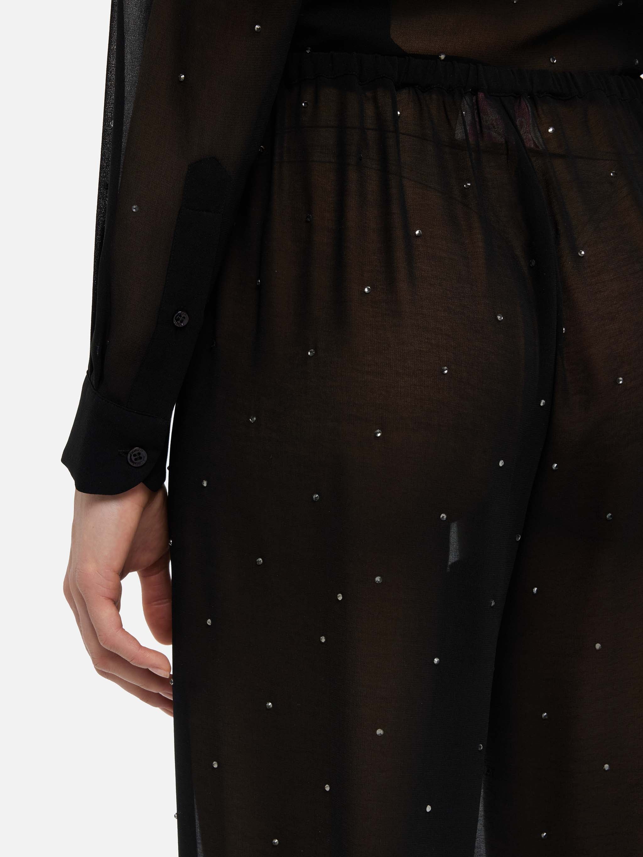 Amalia black wide-leg georgette trousers with rhinestone embellishment - Image 4