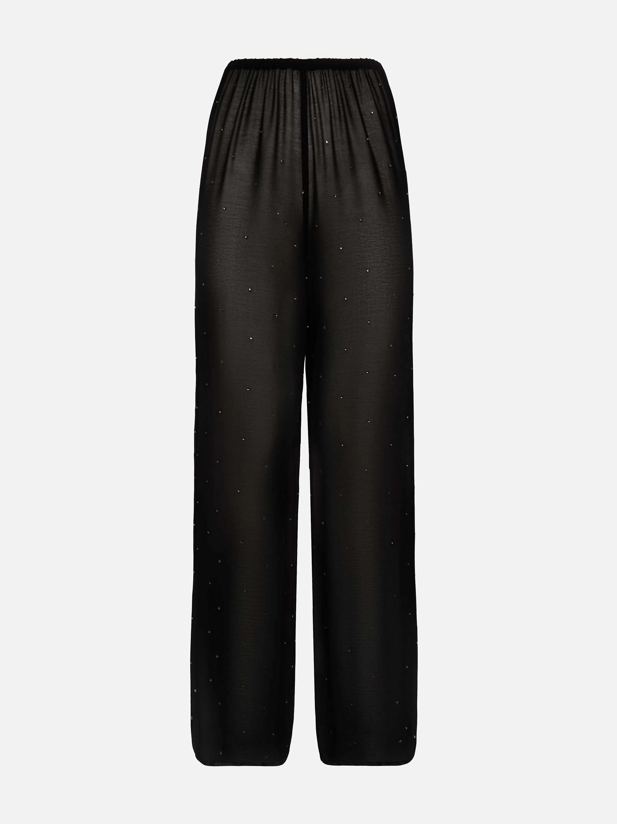 Amalia black wide-leg georgette trousers with rhinestone embellishment - Image 5
