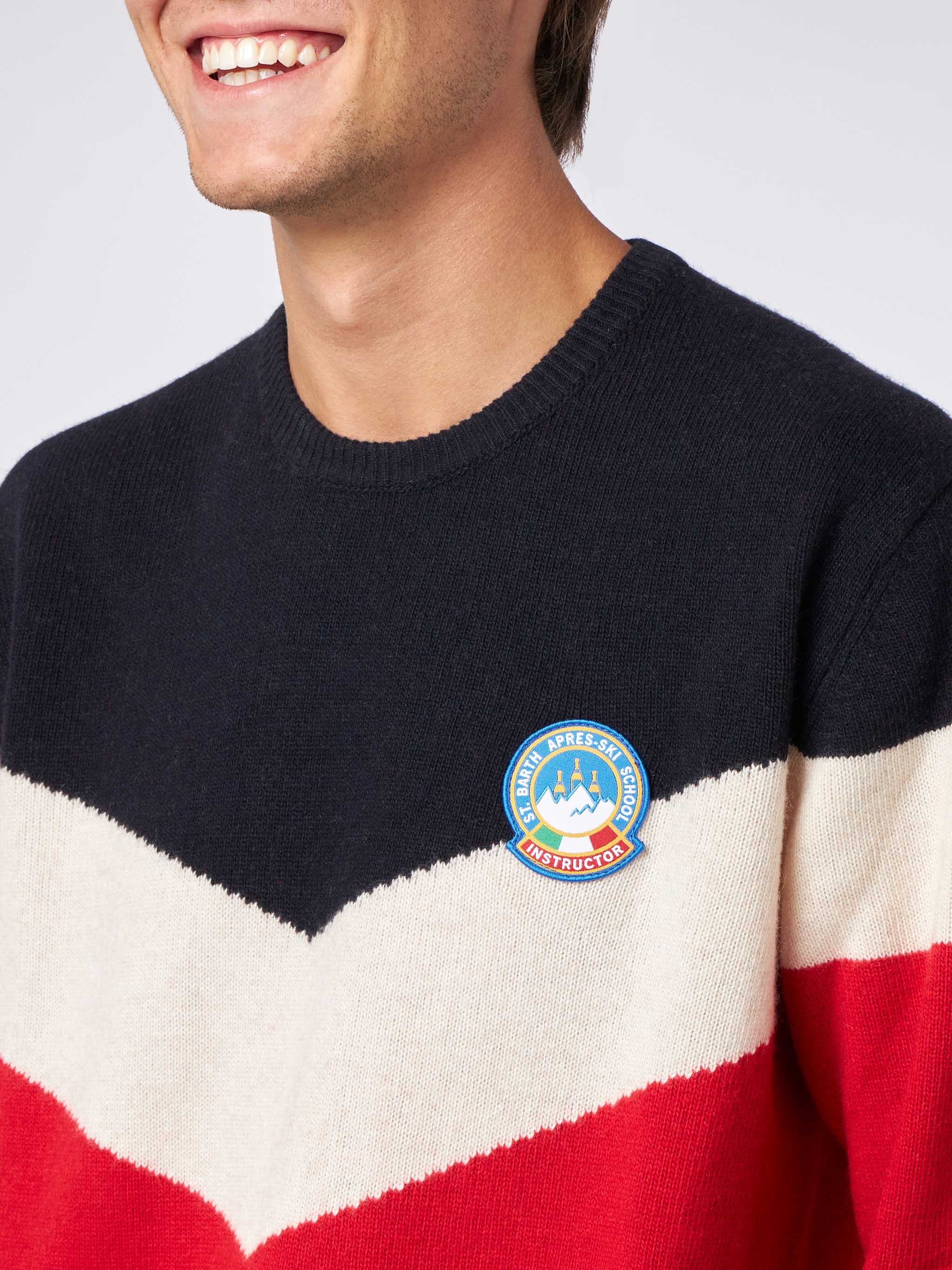Blended cashmere man red and blue sweater - Image 2