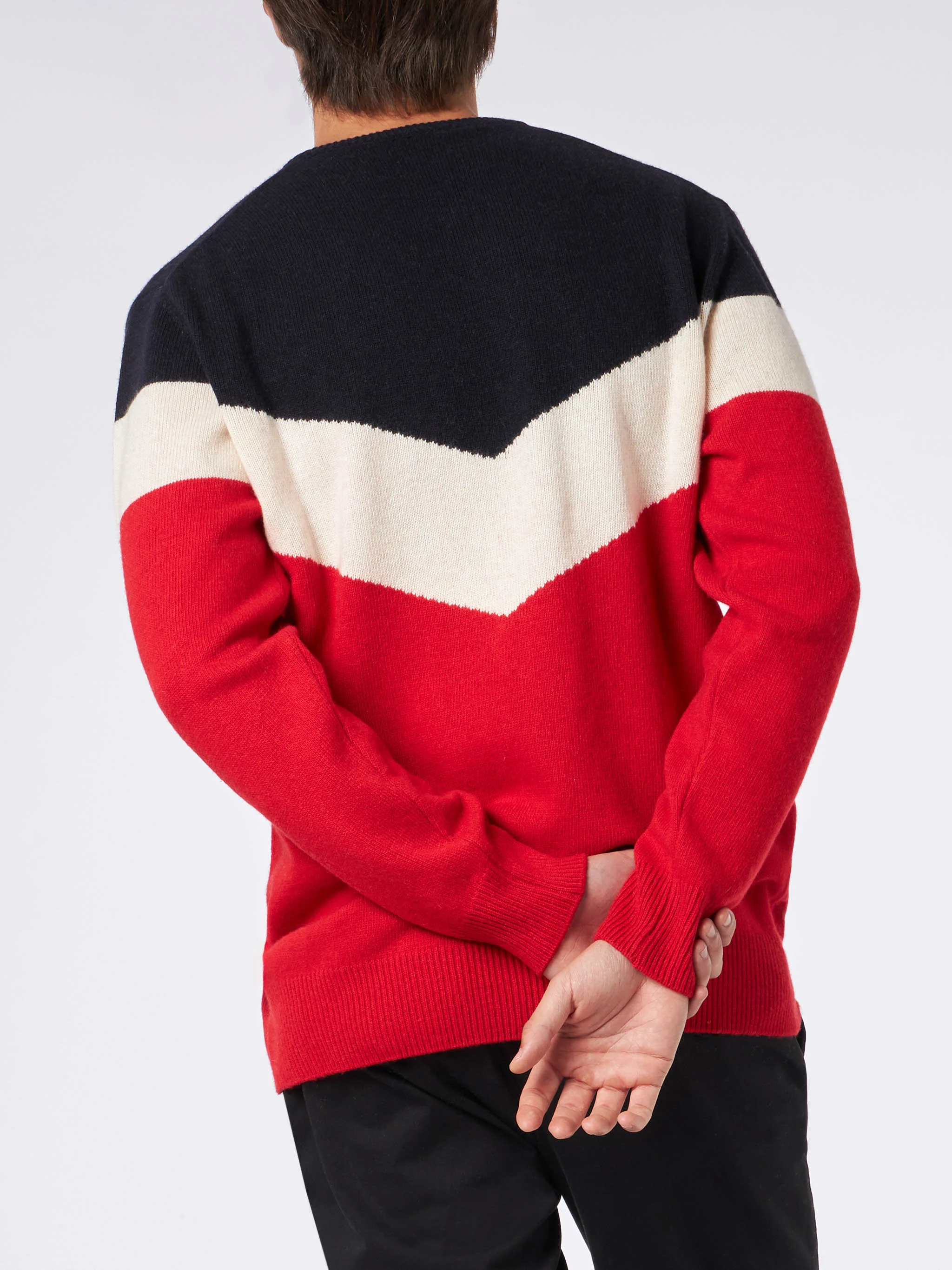Blended cashmere man red and blue sweater - Image 3