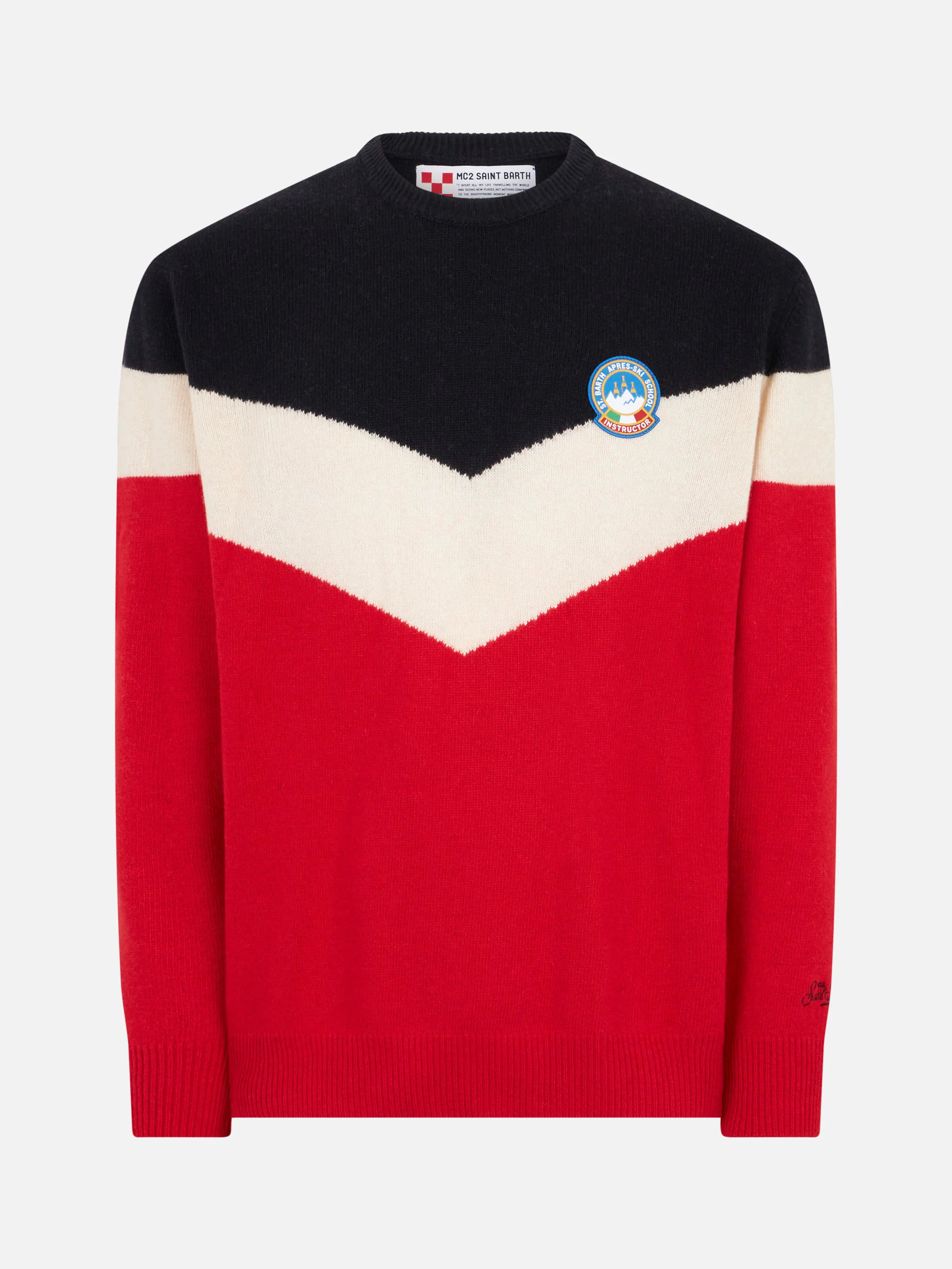 Blended cashmere man red and blue sweater - Image 4