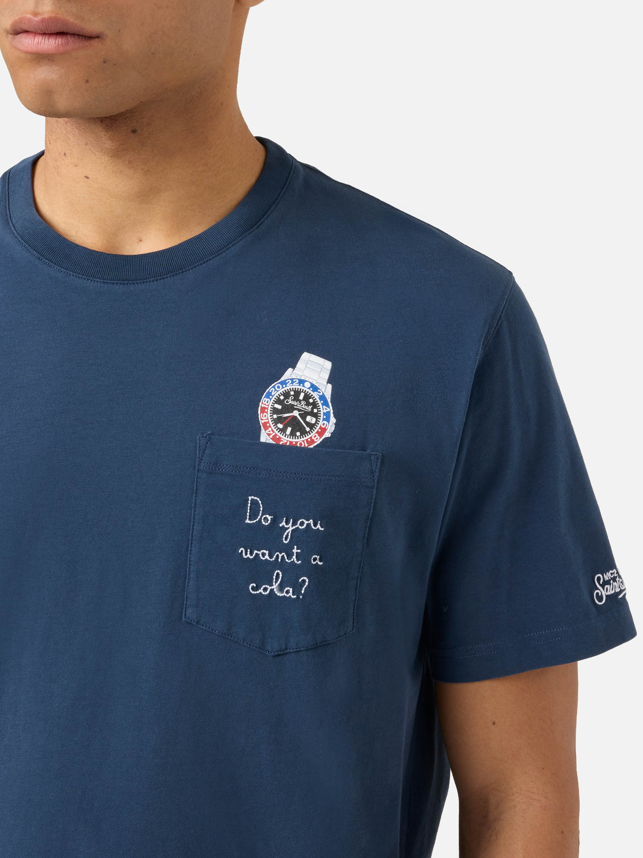 Blue Austin t-shirt with watch and Do You Want A Cola? embroidery - Image 2