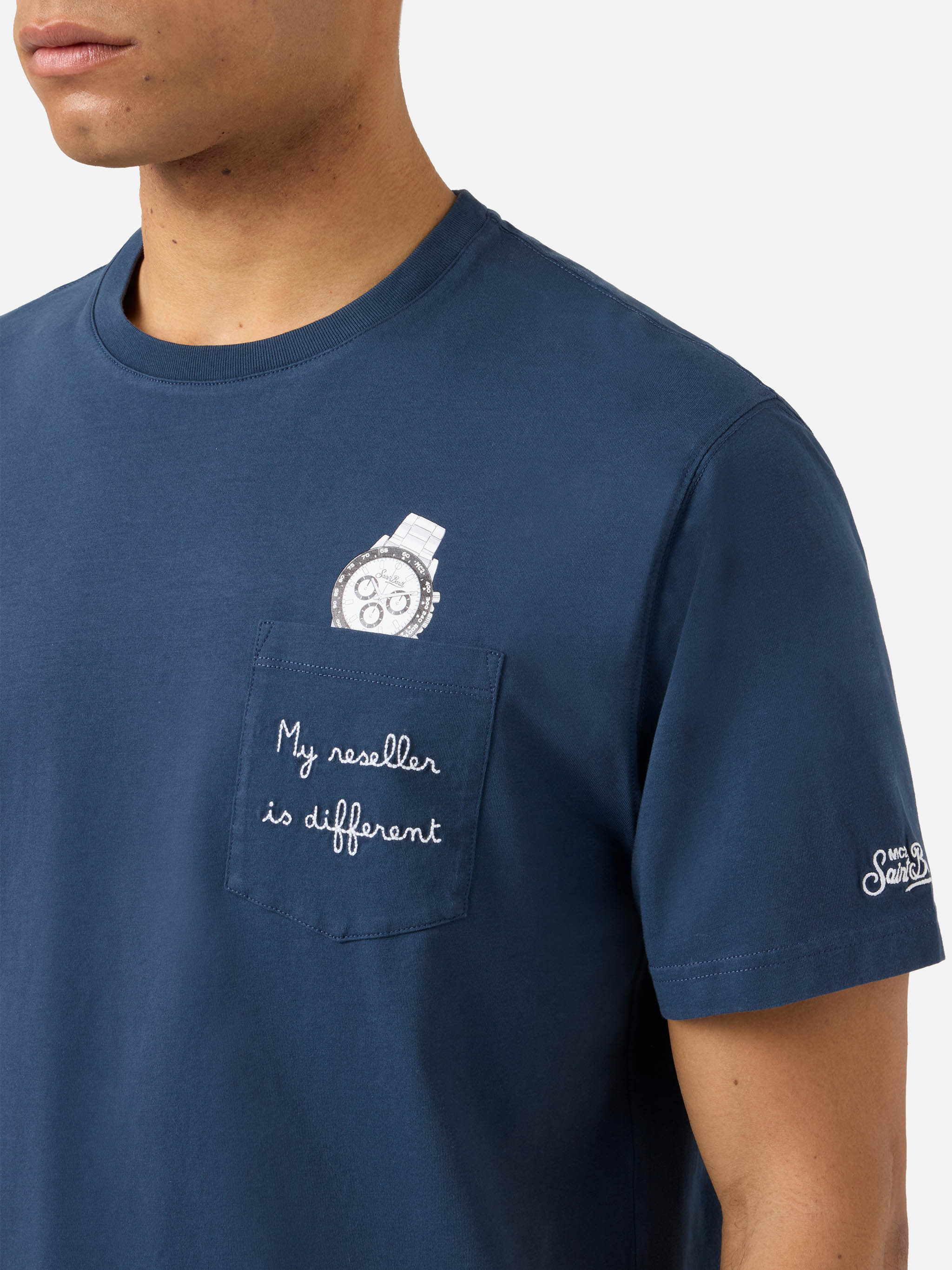 Blue Austin t-shirt with watch and My Reseller Is Different embroidery - Image 2
