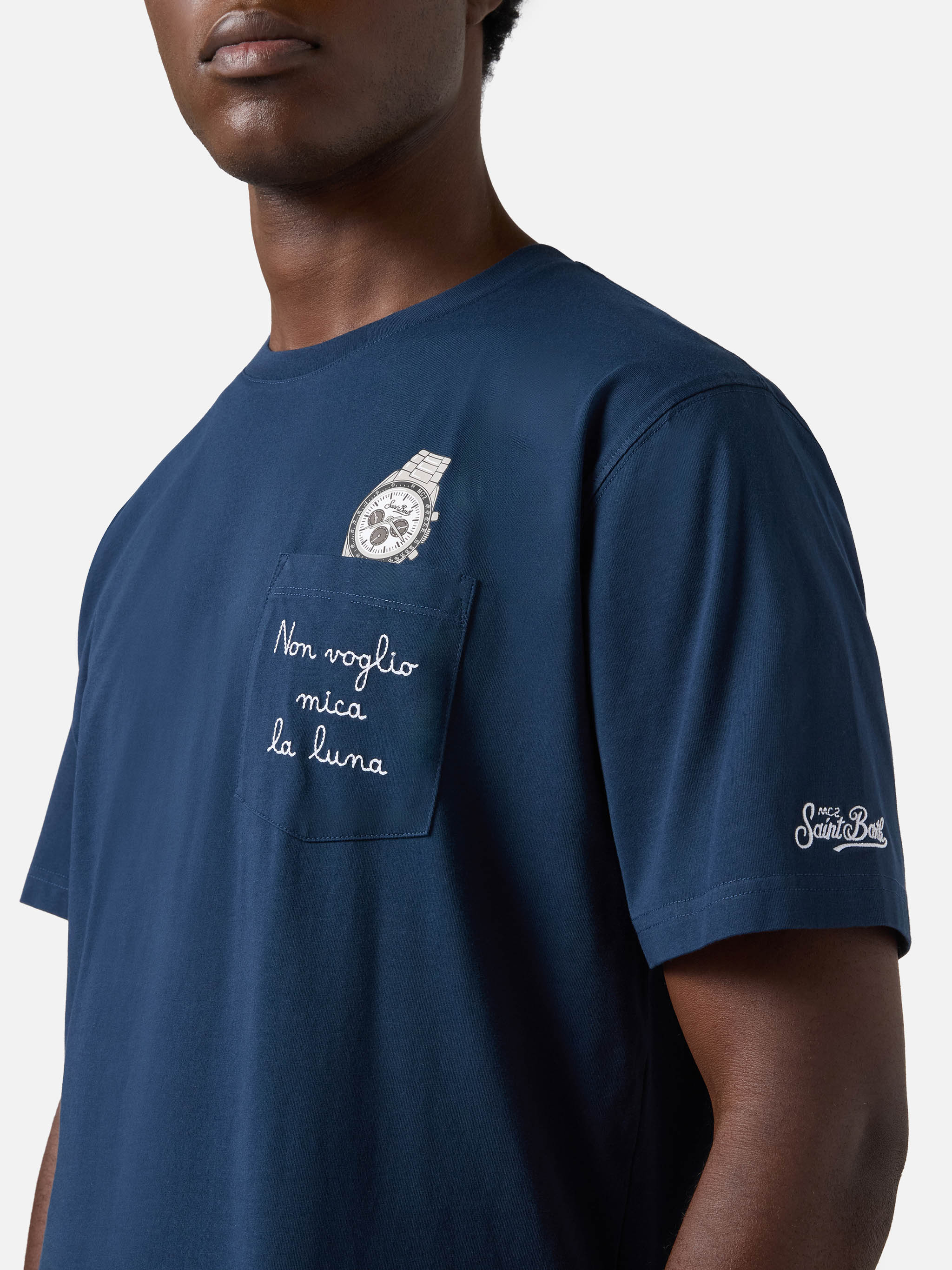 Blue Austin t-shirt with watch and Non Voglio Mica La Luna embroidery - Image 2