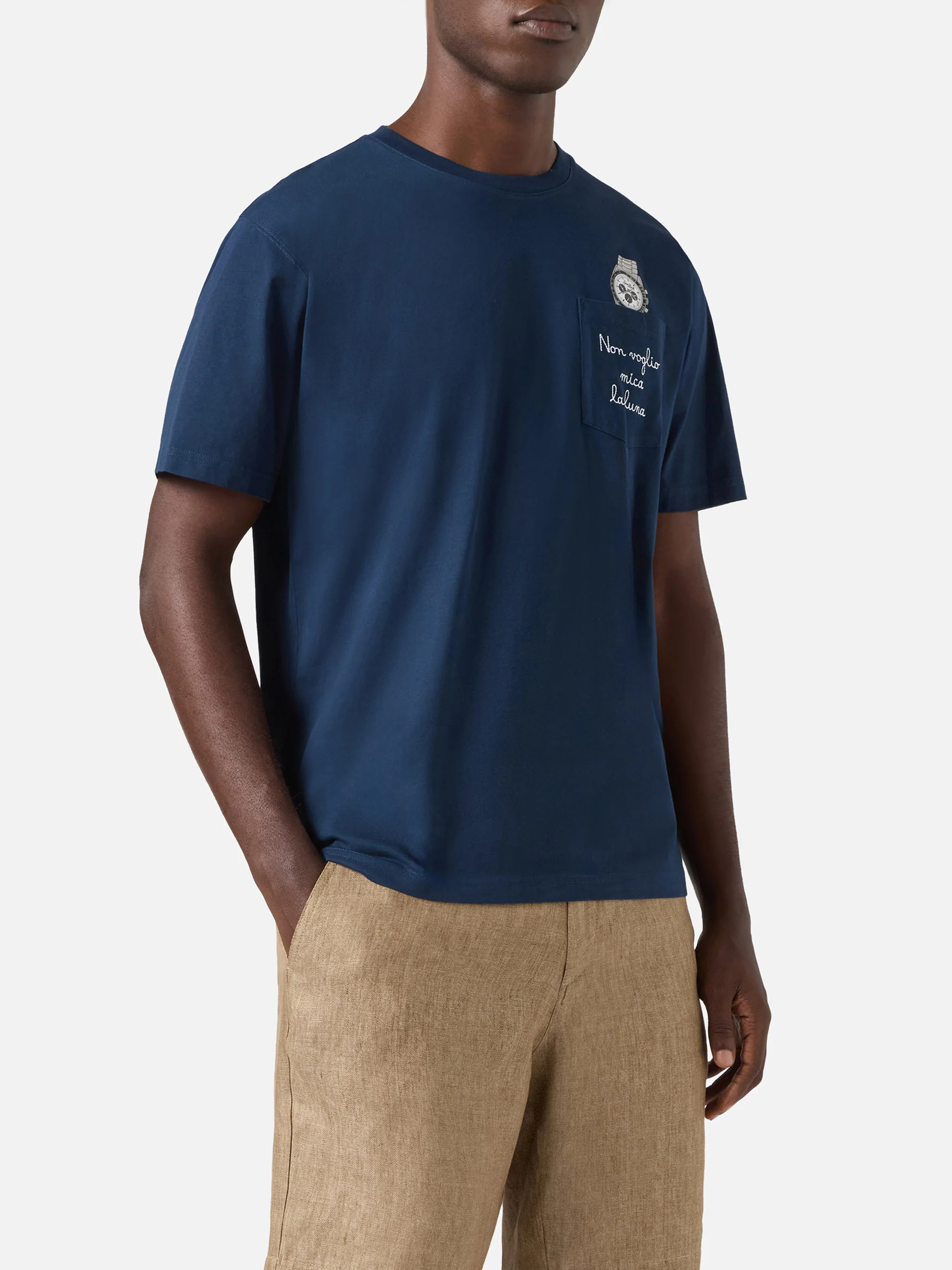 Blue Austin t-shirt with watch and Non Voglio Mica La Luna embroidery - Image 3