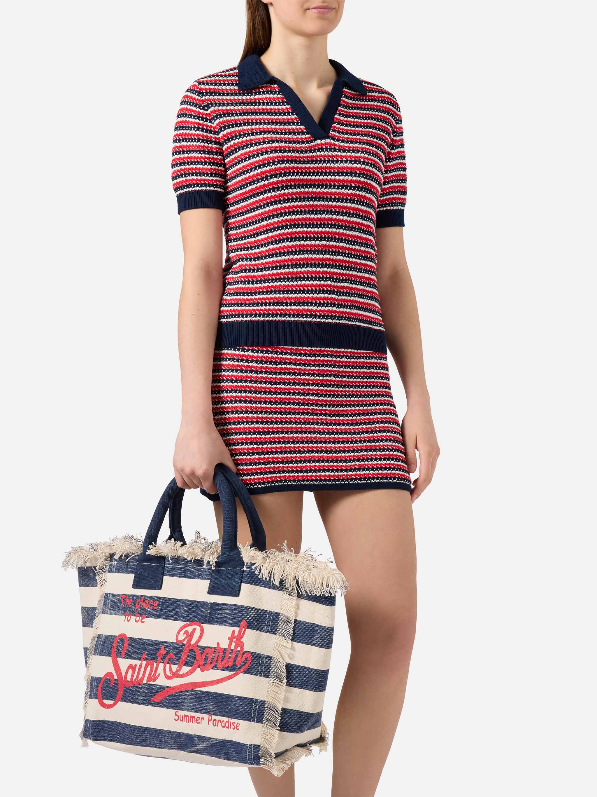 Blue canvas Vanity regular bag with horizontal stripes - Image 2