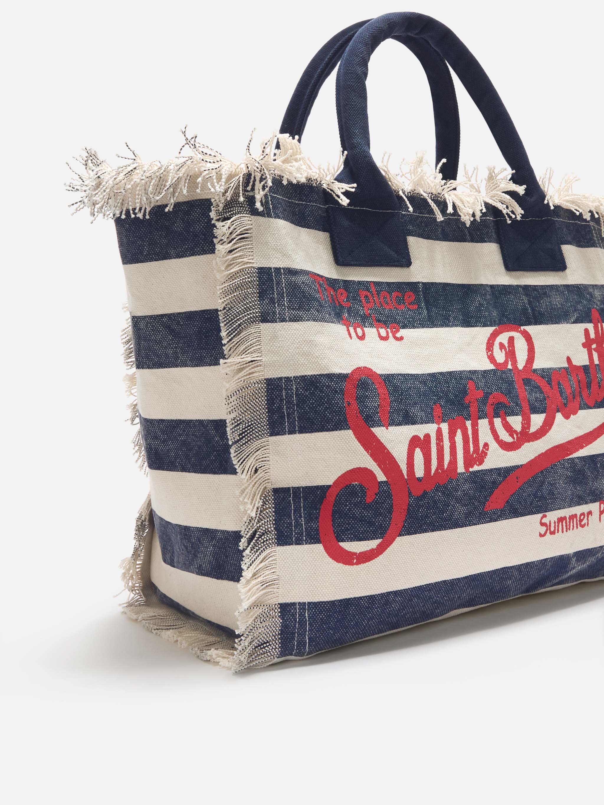 Blue canvas Vanity regular bag with horizontal stripes - Image 3