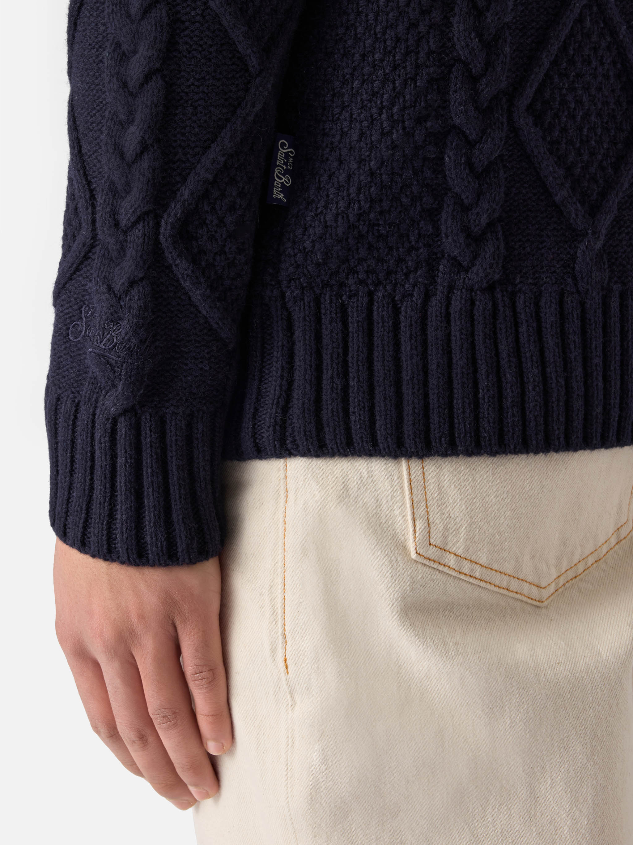 Blue crewneck sweater Bergen Tricot with Cortina Natale '83 embroidery - Image 4