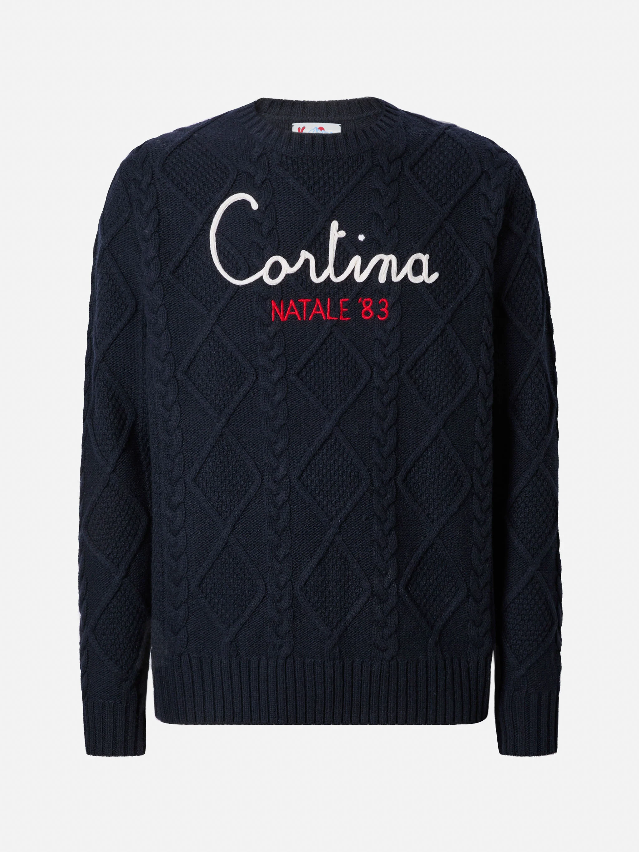 Blue crewneck sweater Bergen Tricot with Cortina Natale '83 embroidery - Image 5