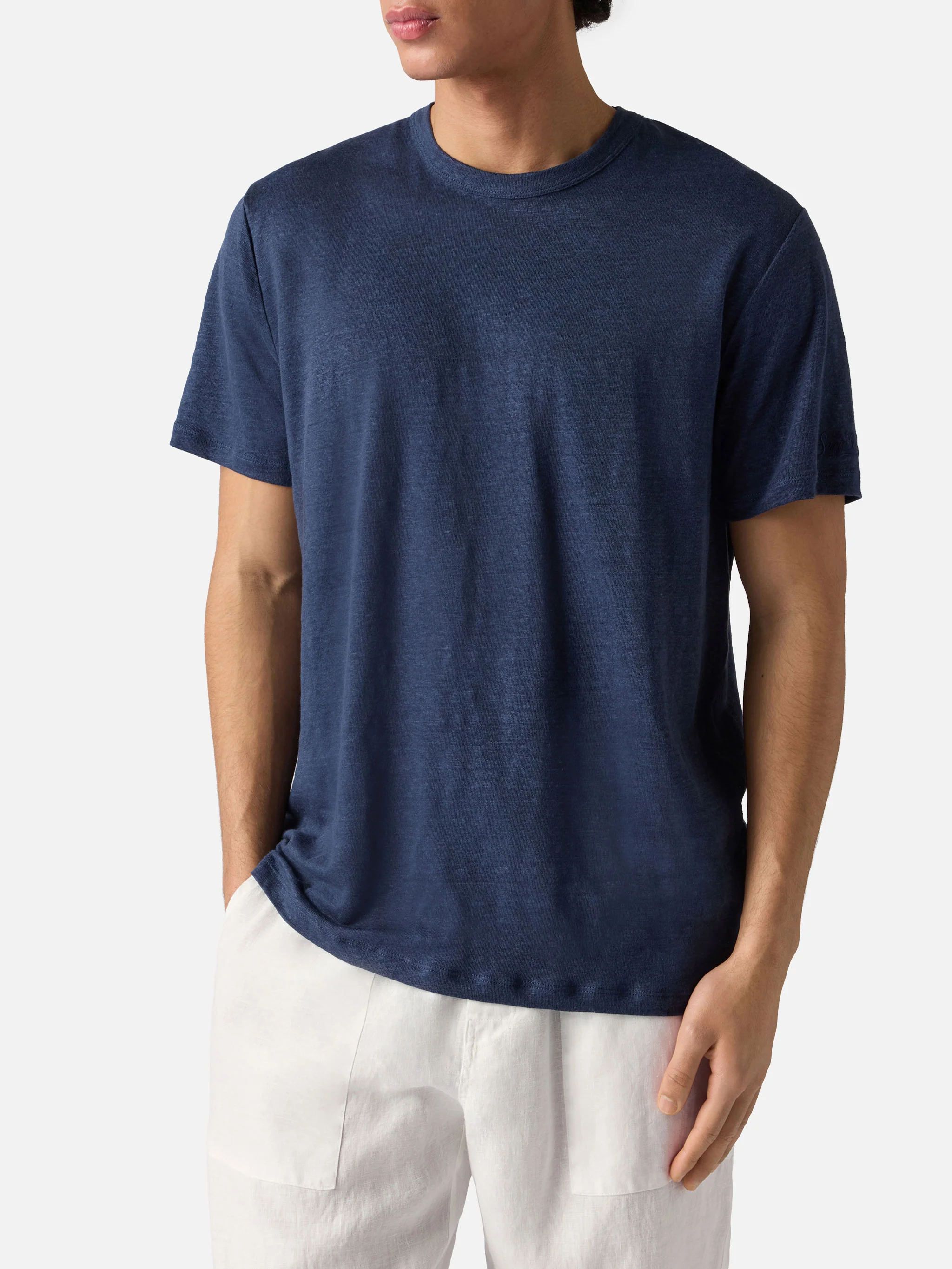 Blue Ecstasea pure linen t-shirt with logo embroidery - Image 2