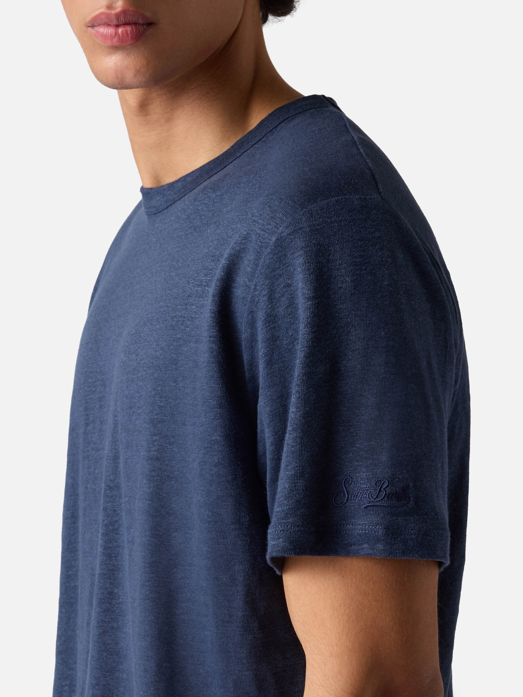 Blue Ecstasea pure linen t-shirt with logo embroidery - Image 3