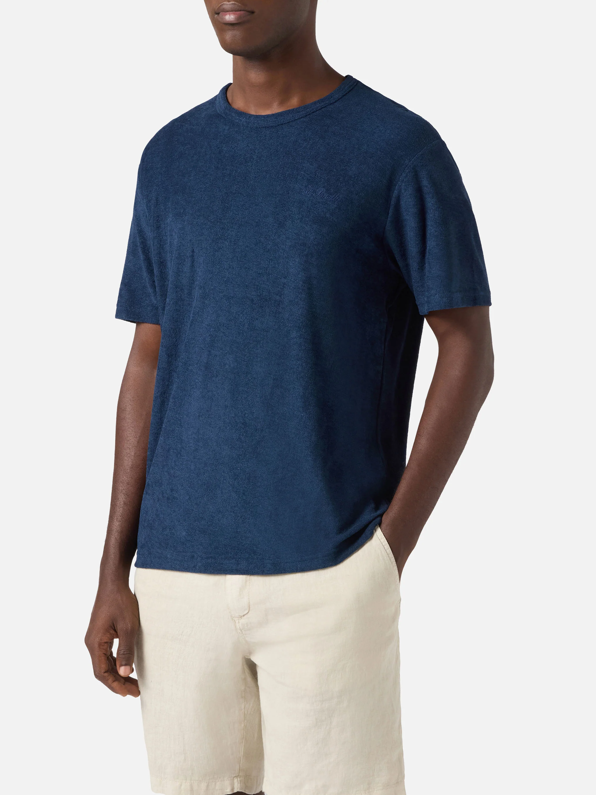 Blue Gary cotton terry-effect t-shirt with logo embroidery - Image 2