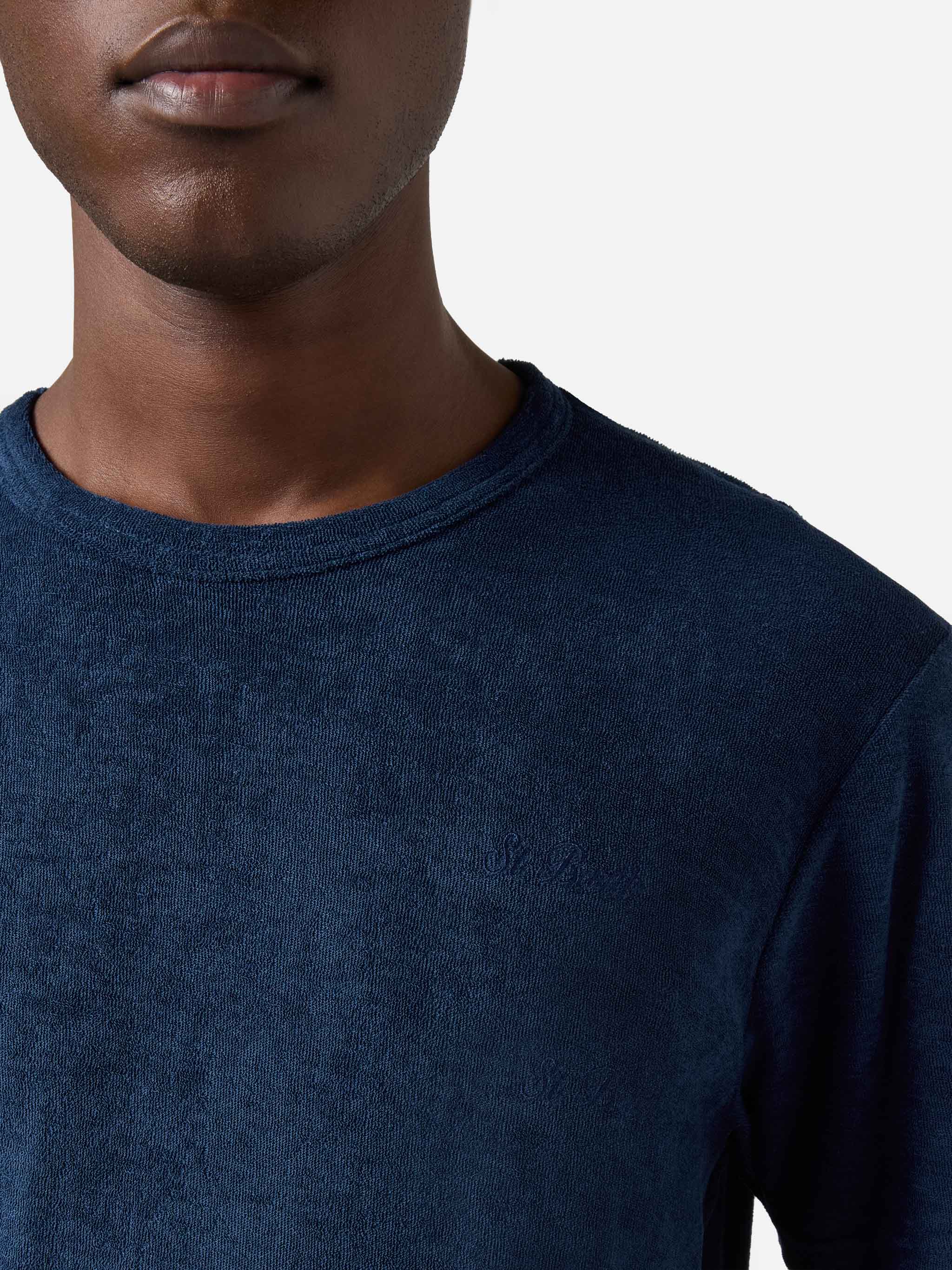 Blue Gary cotton terry-effect t-shirt with logo embroidery - Image 3