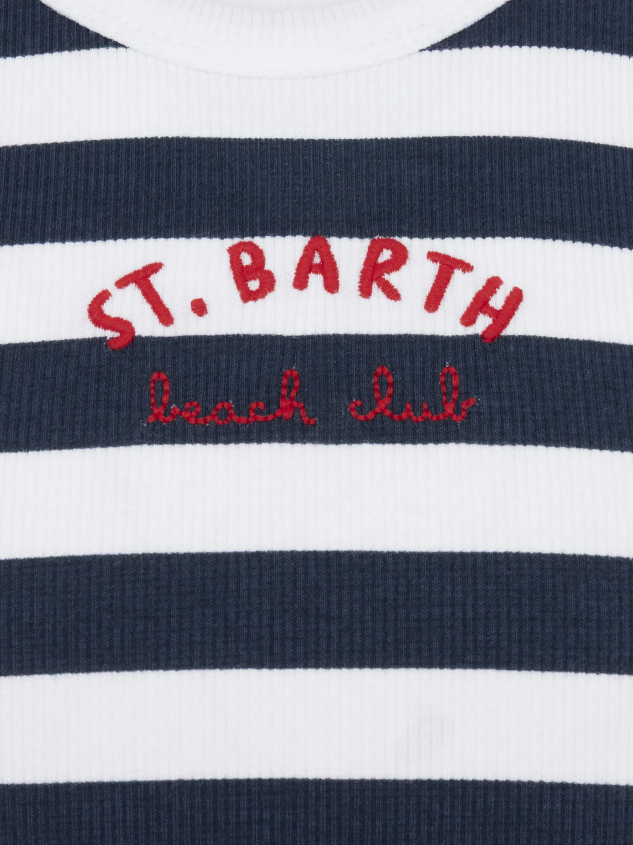 Blue Jr navy blue striped rib-knit cotton crop tank with embroidery - Image 3