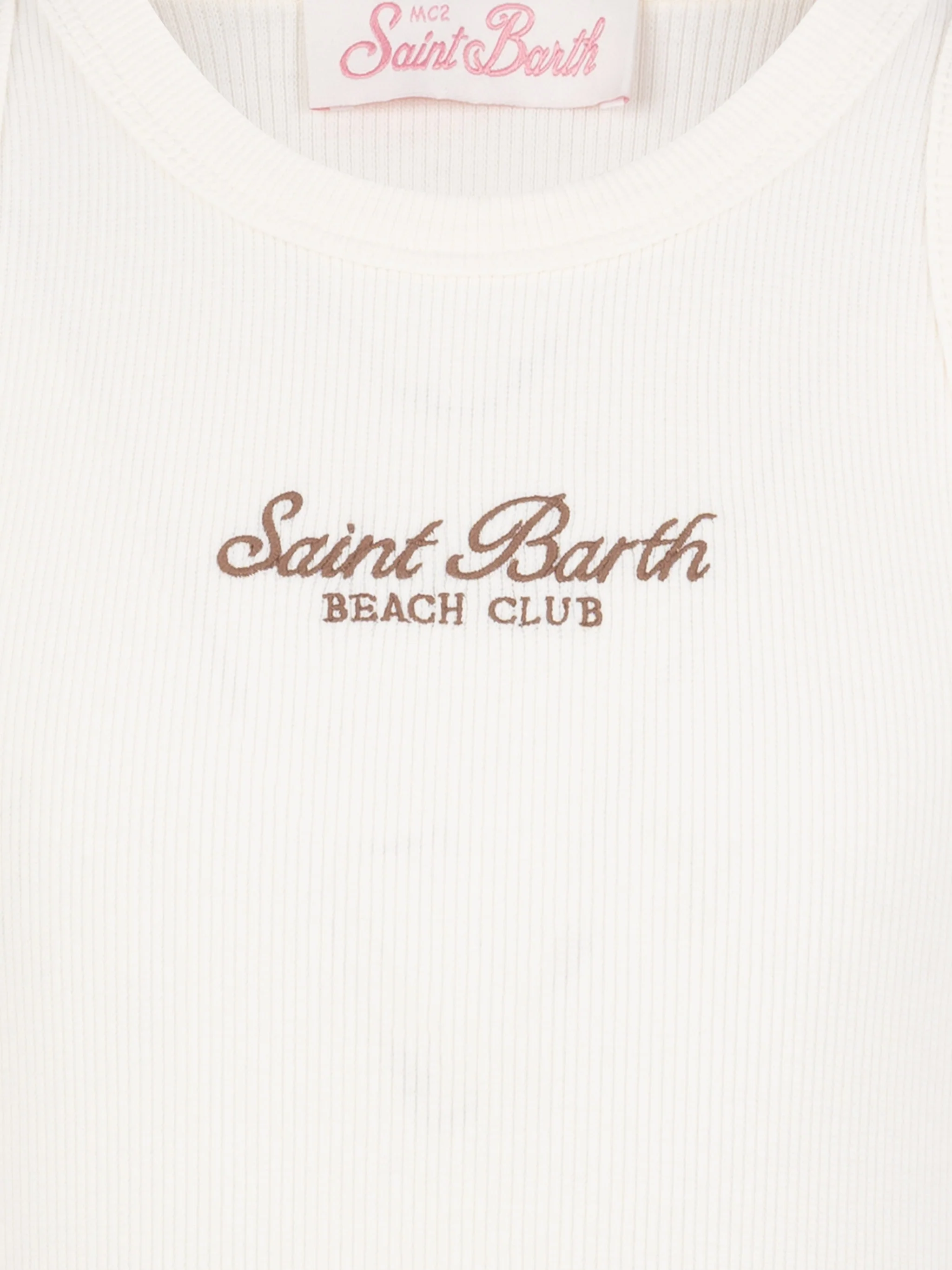 Blue Jr off-white rib-knit cotton crop tank with embroidery - Image 3