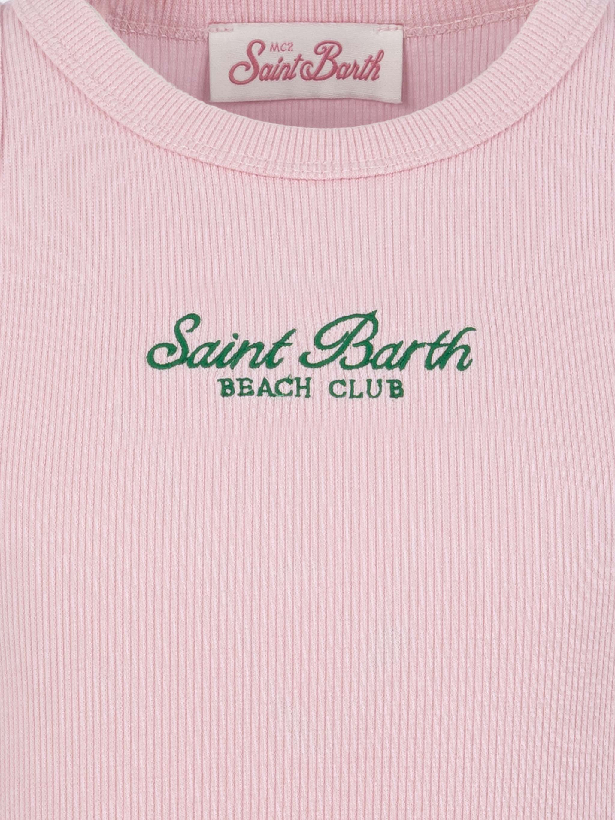Blue Jr pink rib-knit cotton crop tank with embroidery - Image 2