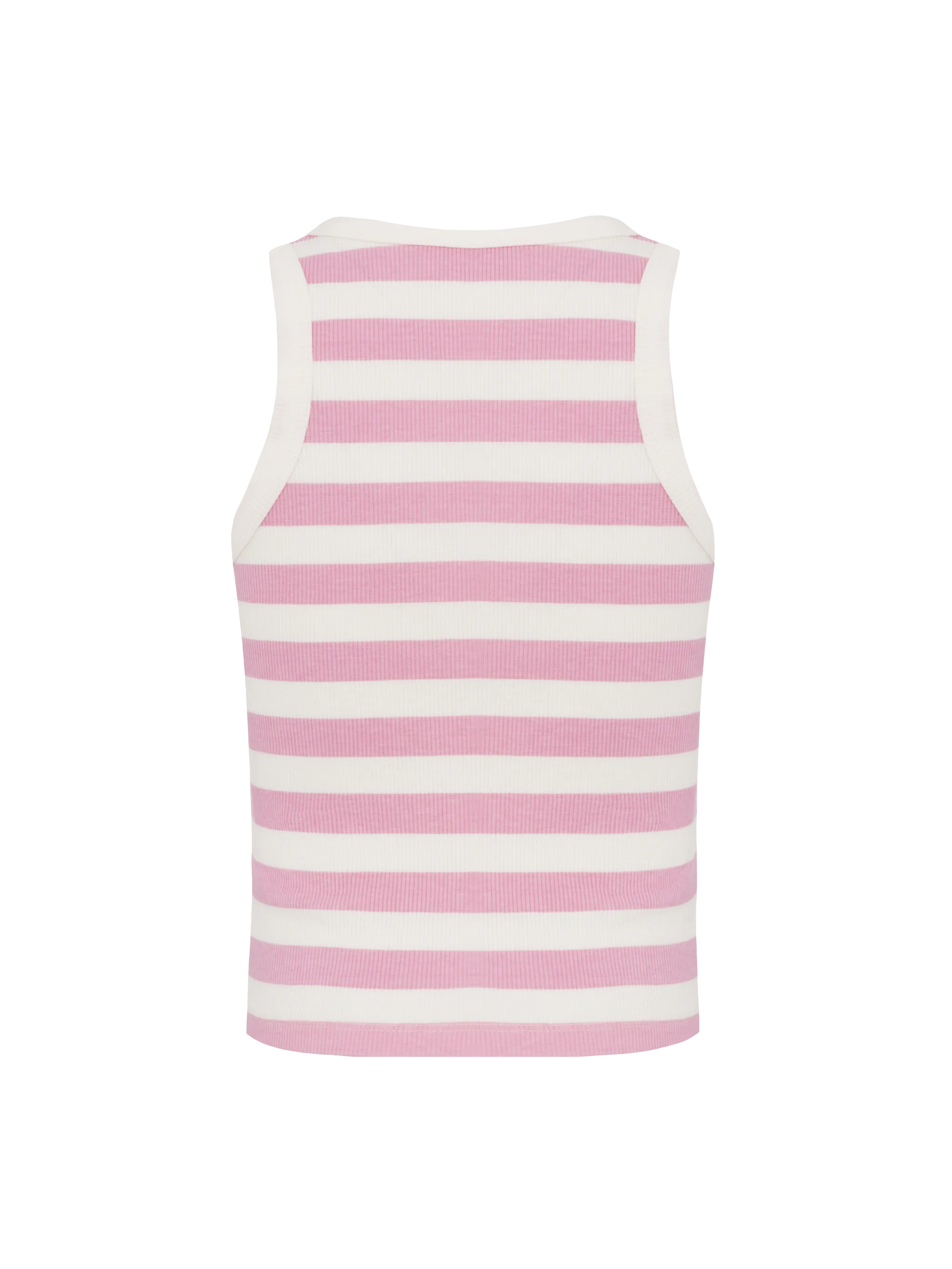 Blue Jr pink striped rib-knit cotton crop tank with embroidery - Image 2