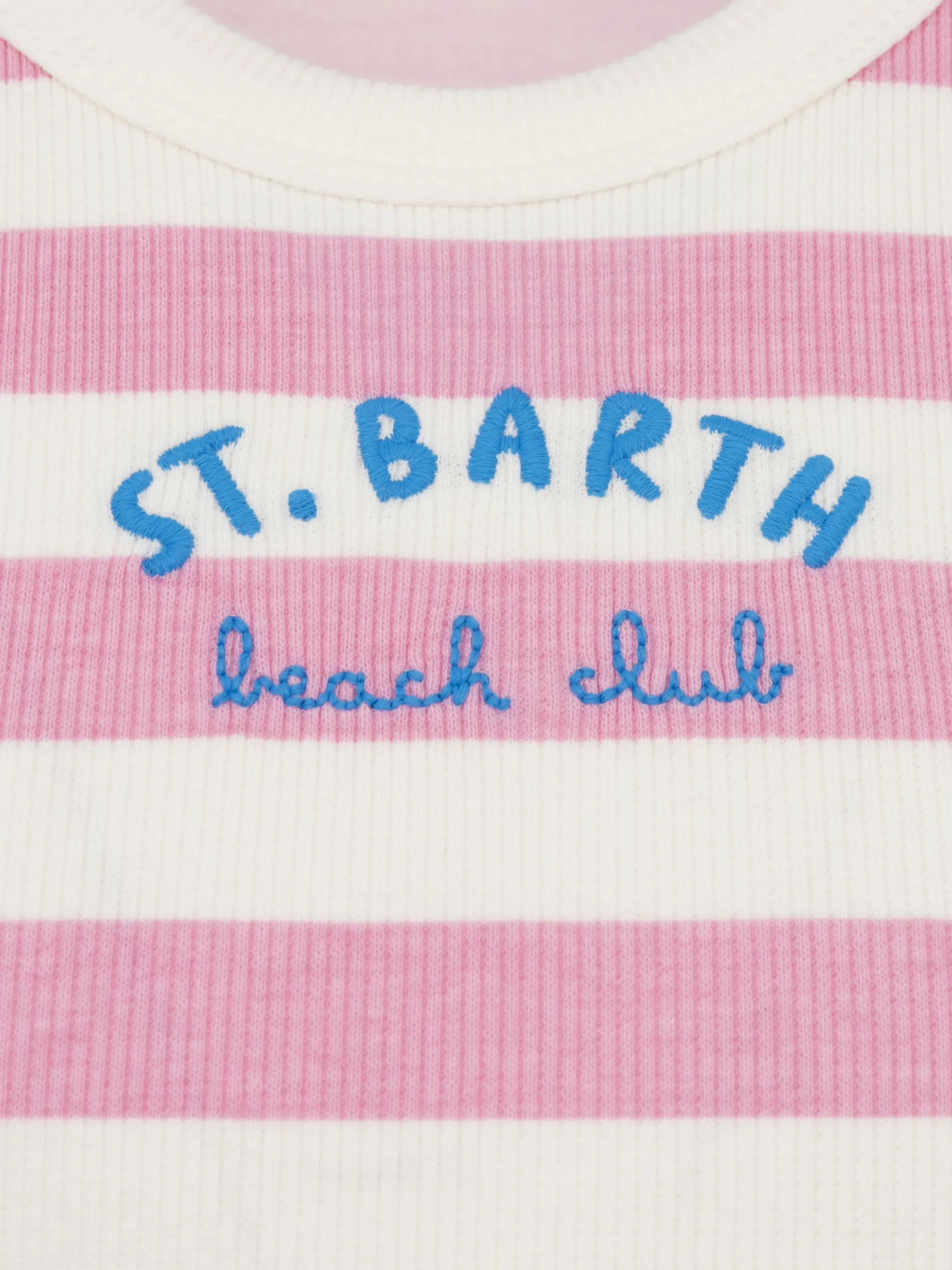 Blue Jr pink striped rib-knit cotton crop tank with embroidery - Image 3