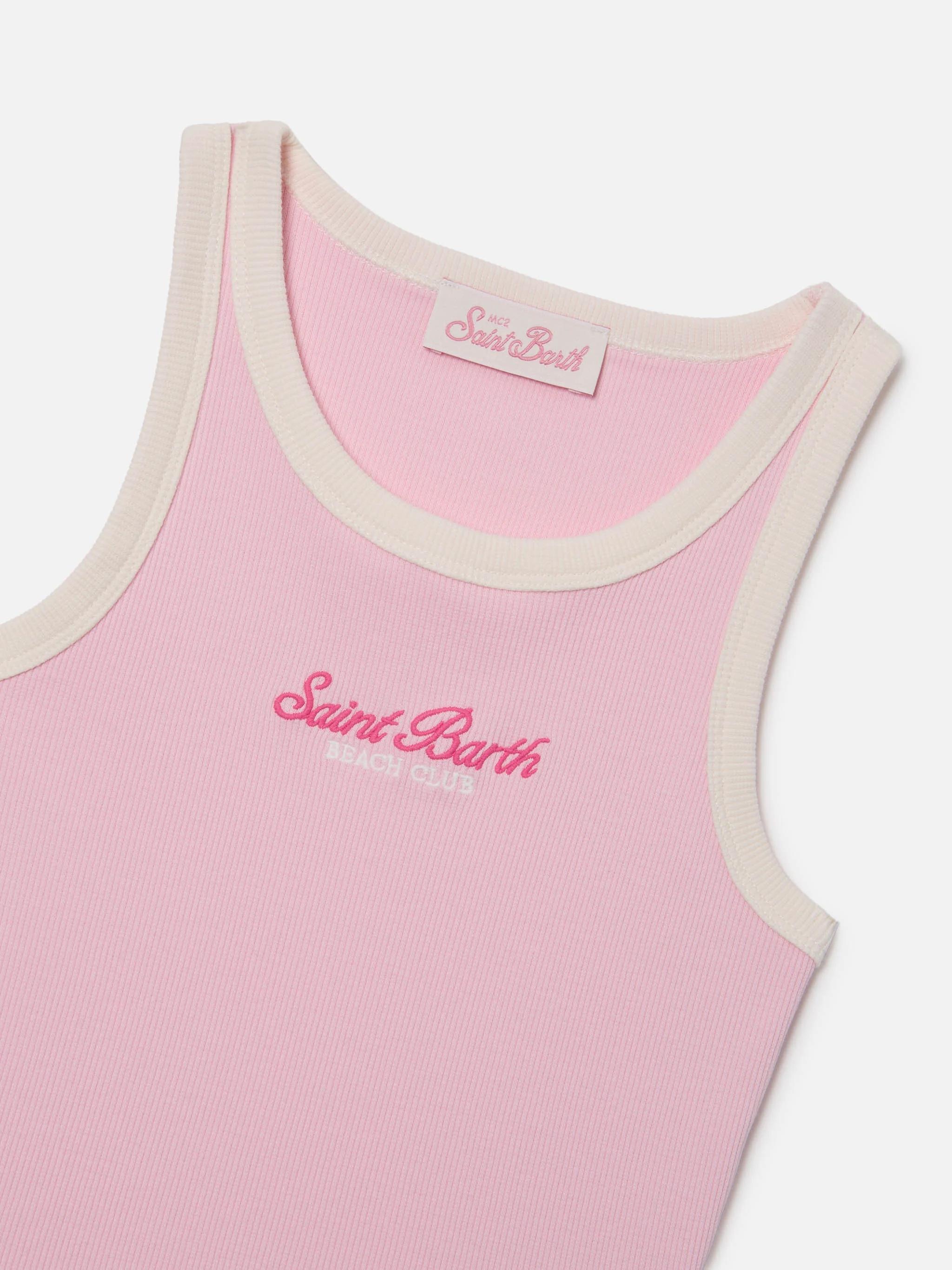 Blue Jr Tank-Top in pink with embroidered logo and cream trims - Image 2