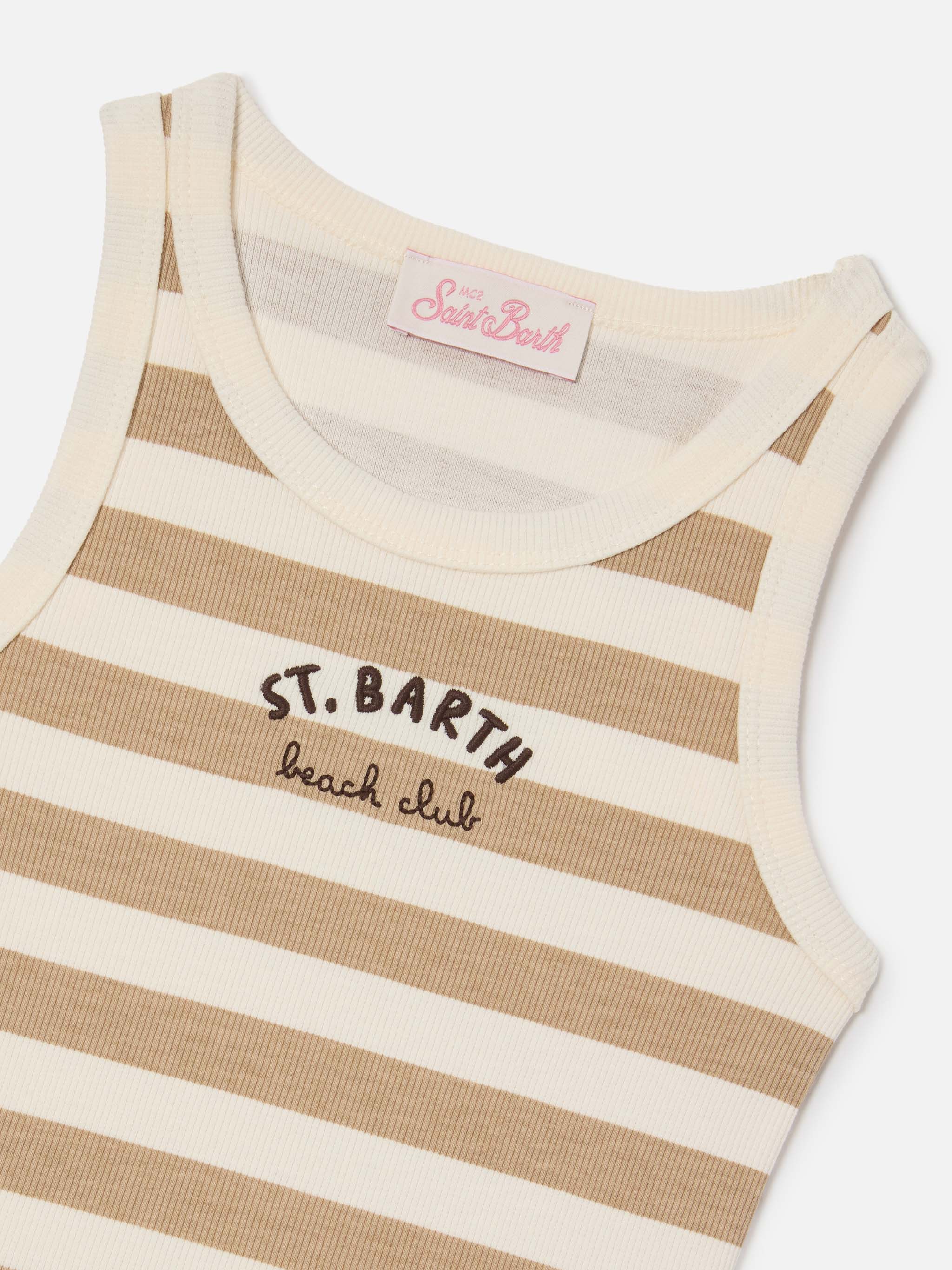 Blue Jr Tank-Top with beige and white stripes and embroidered logo - Image 3