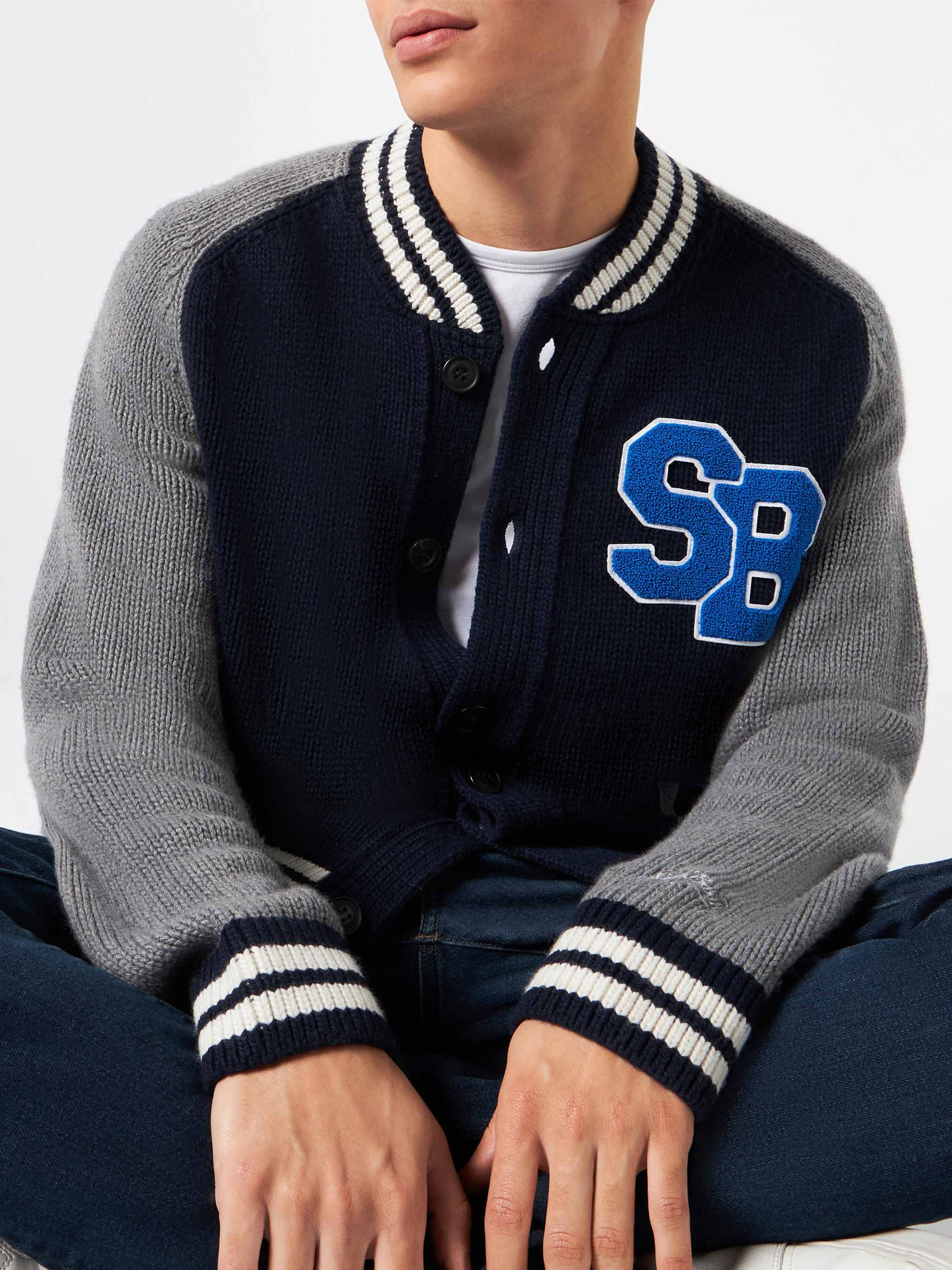 Blue knit bomber college style - Image 2