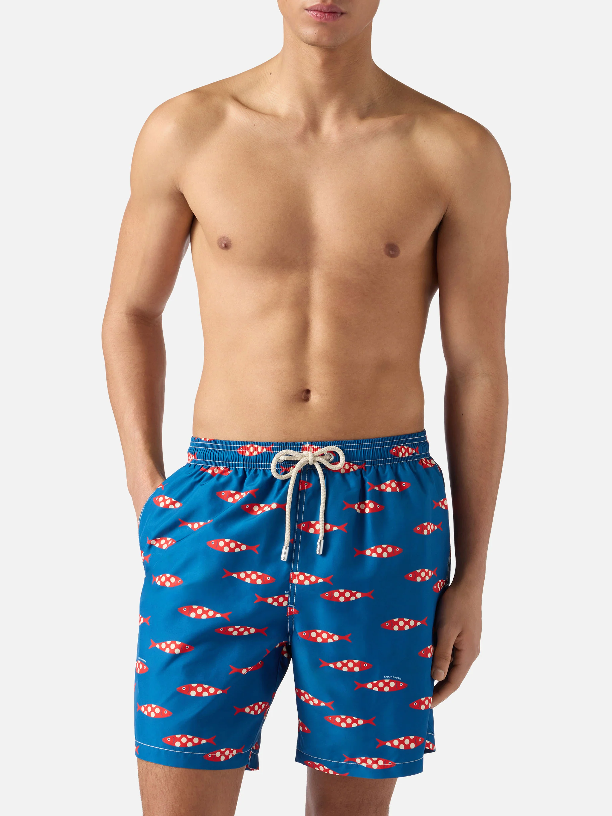 Blue Lighting swim shorts with all-over sardines print - Image 3