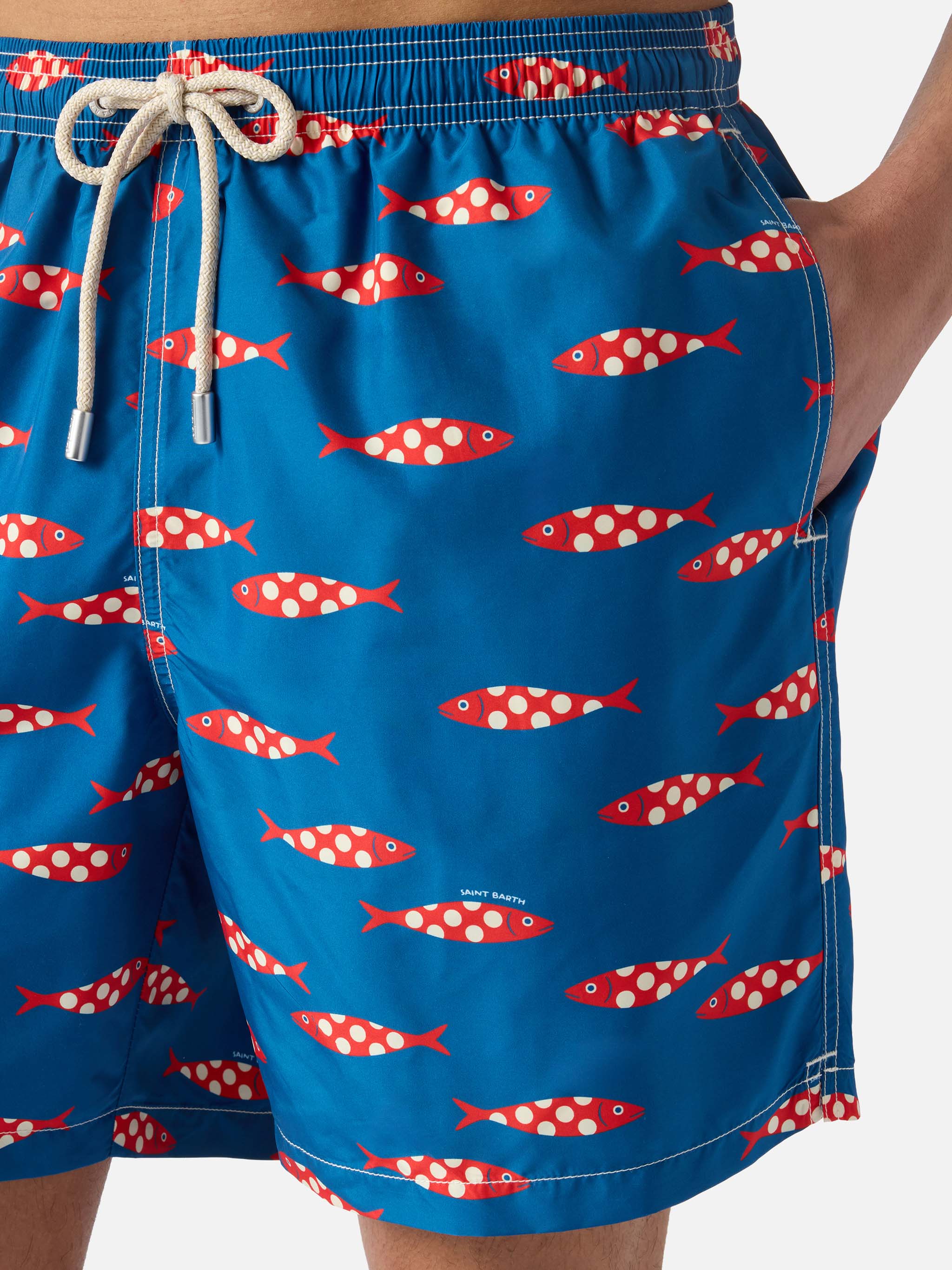 Blue Lighting swim shorts with all-over sardines print - Image 4
