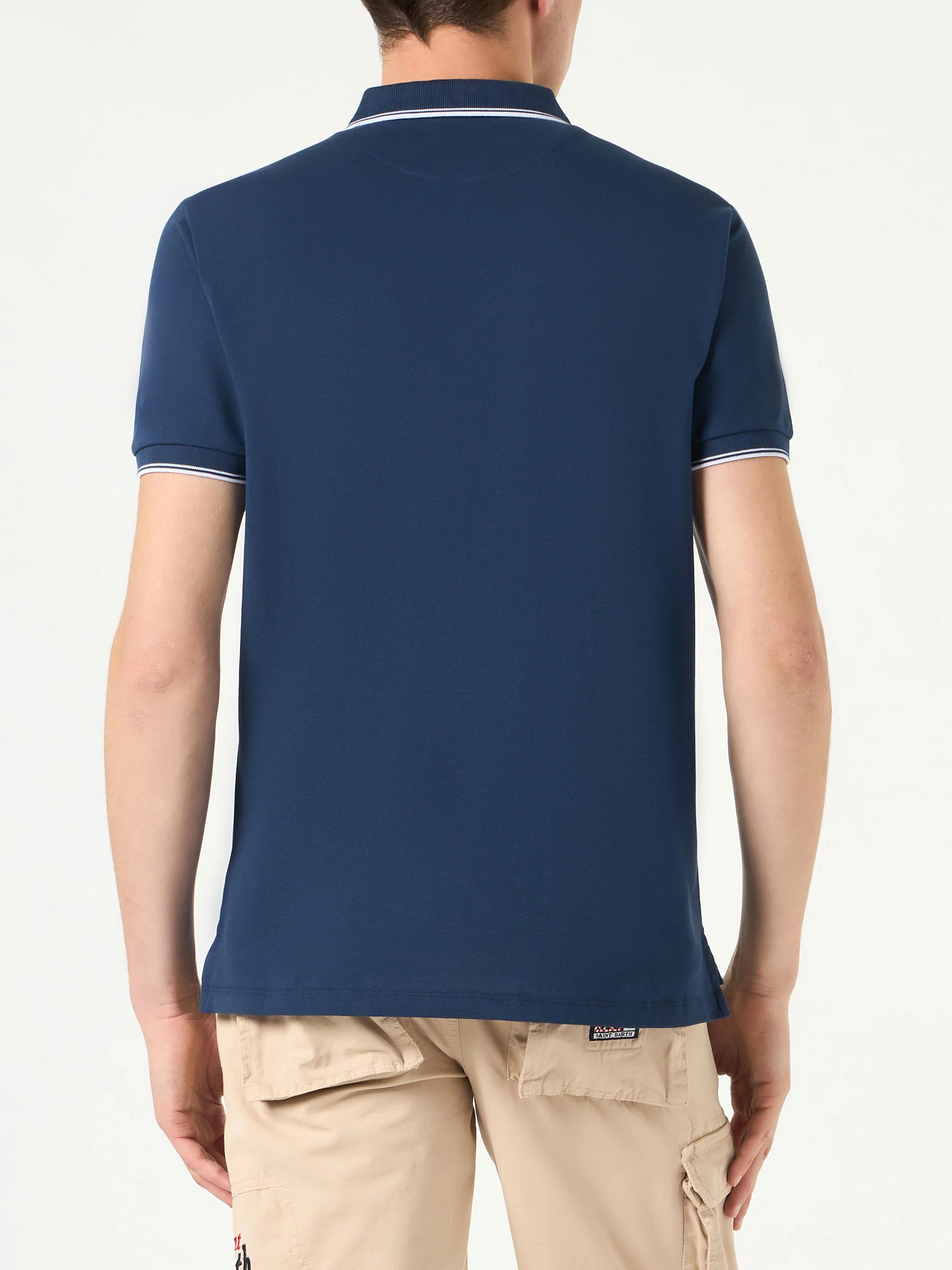 Blue navy piquet polo with St. Barth logo - Image 3