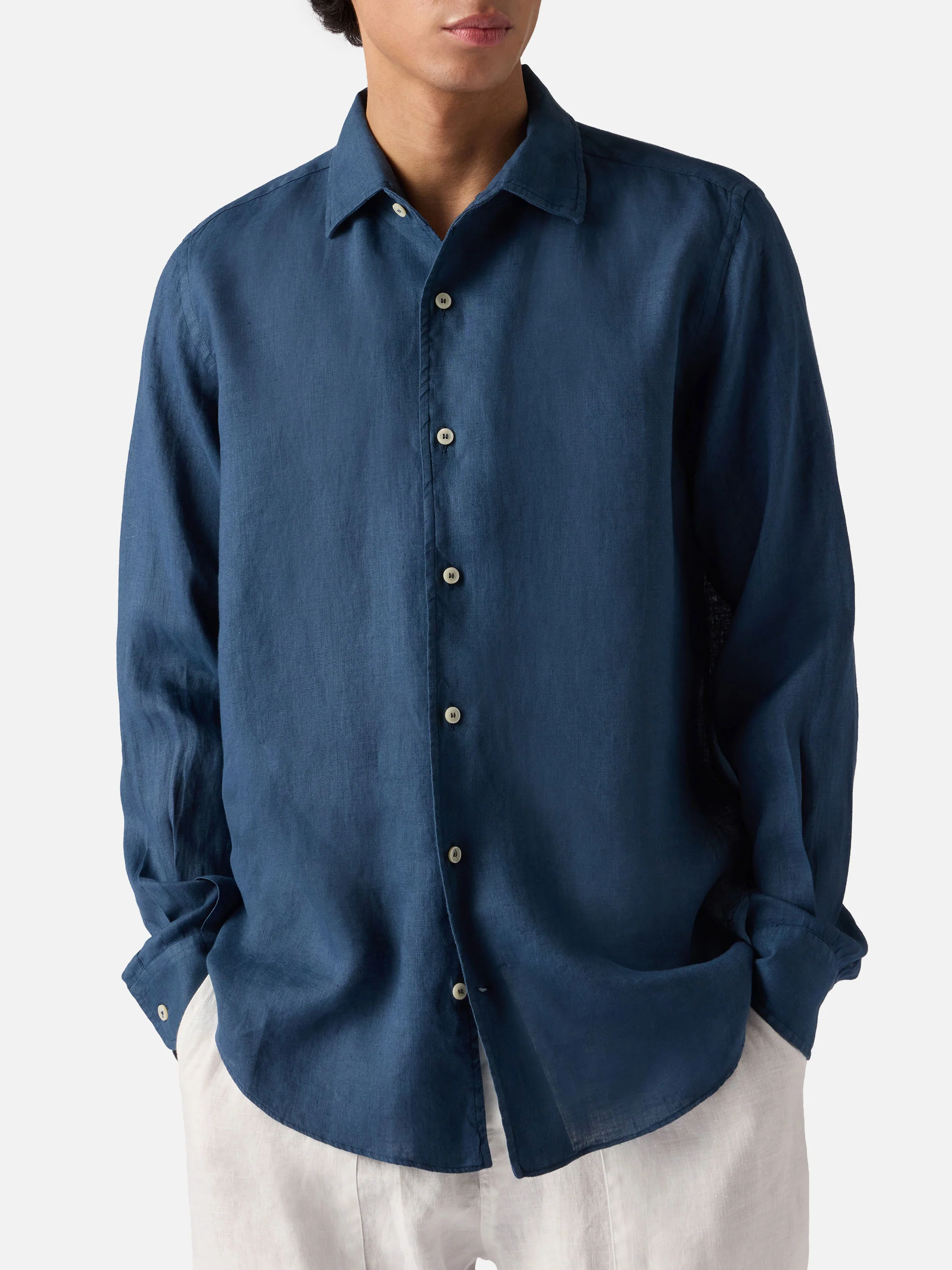 Blue navy Raphael shirt in pure linen