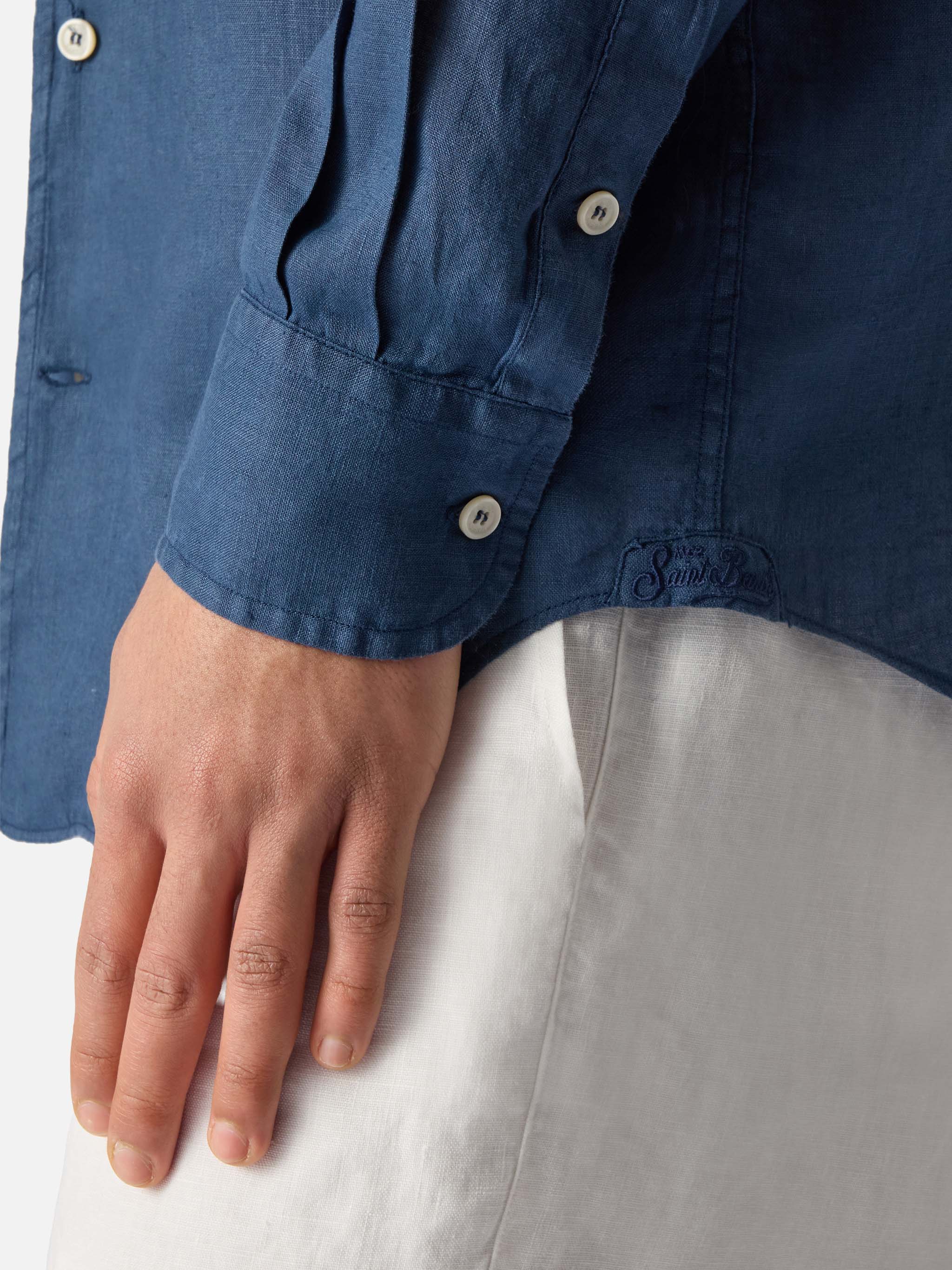 Blue navy Raphael shirt in pure linen - Image 2